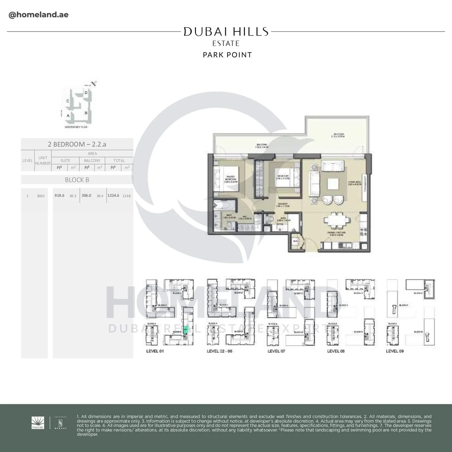Park Point, 2BR, Block B, Type 2.2.a, Level 1, Unit B101, 1224 SQFT
