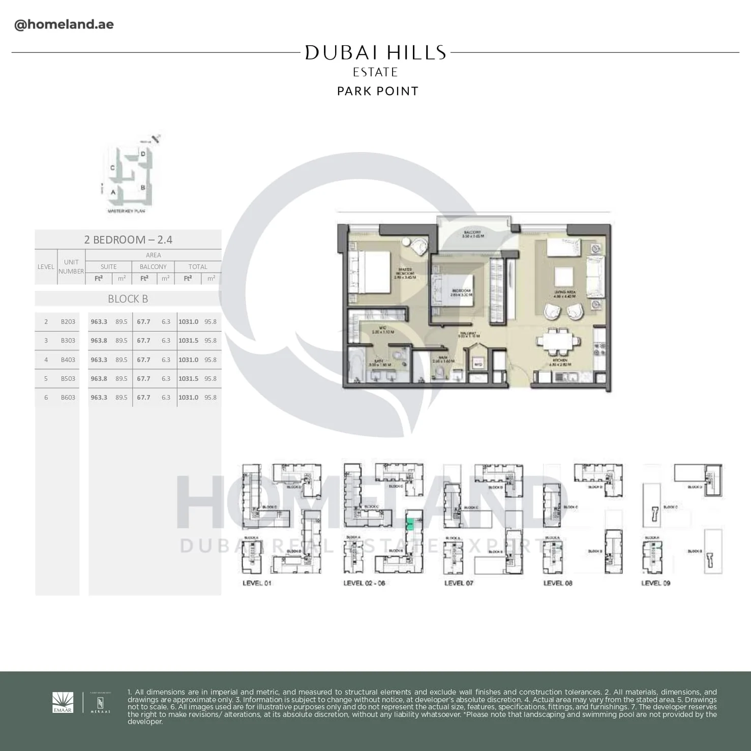 Park Point, 2BR, Block B, Type 2.4, Level 2 to 6, Unit B203-B303-B403-B503-B603, 963 SQFT