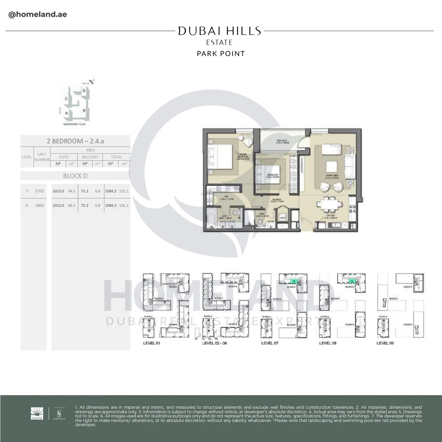Park Point, 2BR, Block D, Type 2.4.a, Level 7-8, Unit D701-D801, 1088 SQFT