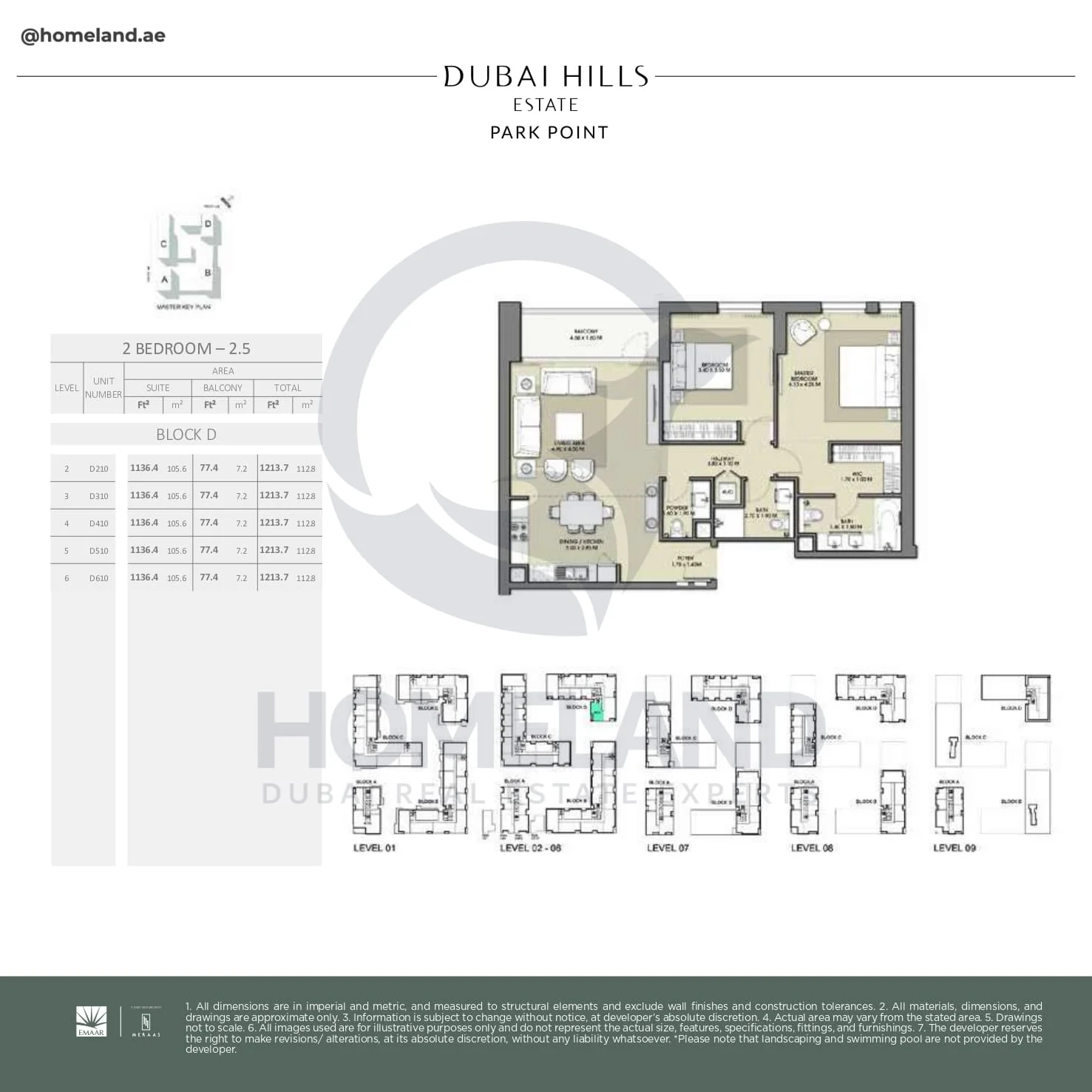 Park Point, 2BR, Block D, Type 2.5, Level 2 to 6, Unit D210-D310-D410-D510-D610, 1213 SQFT