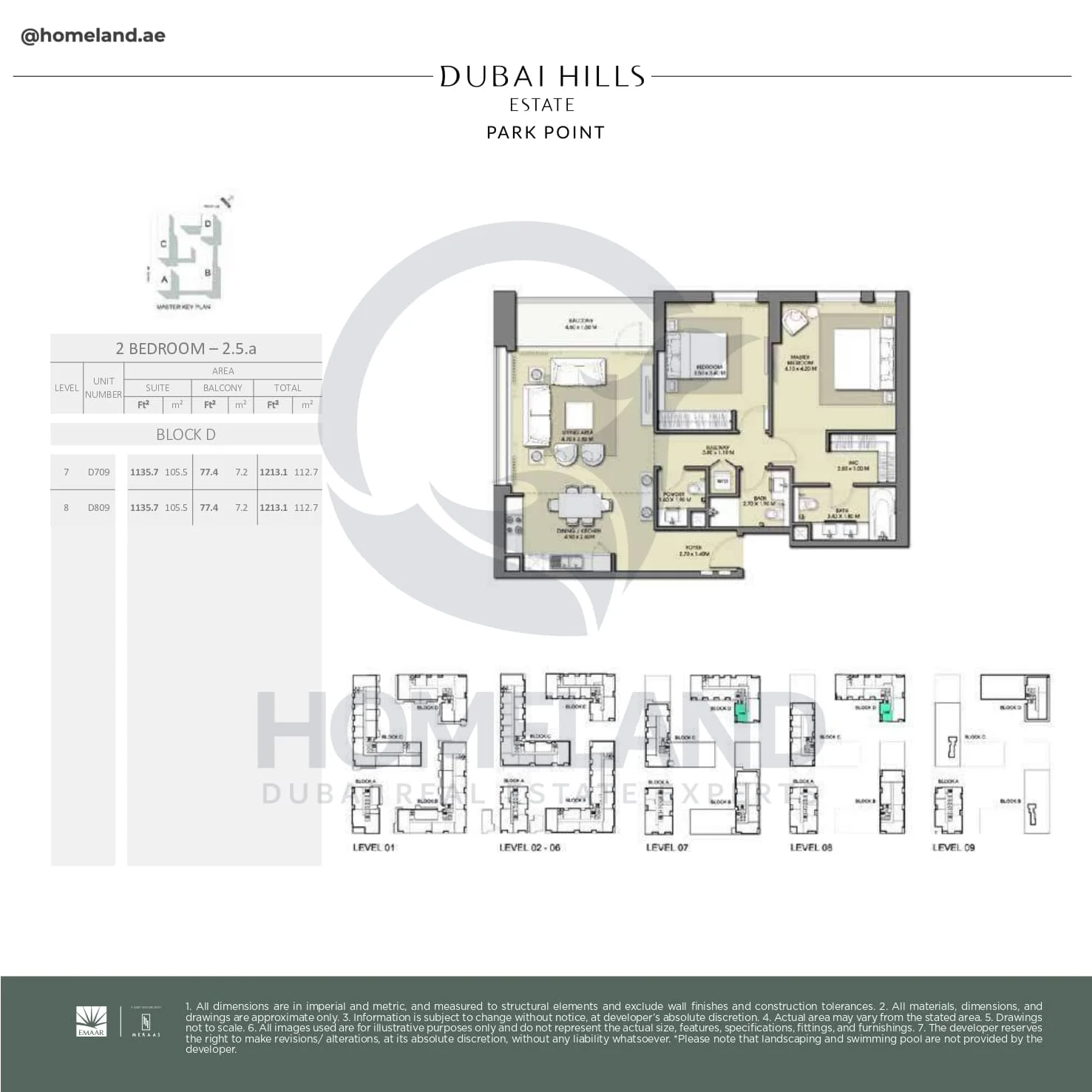 Park Point, 2BR, Block D, Type 2.5.a, Level 7-8, Unit D709-D809, 1213 SQFT