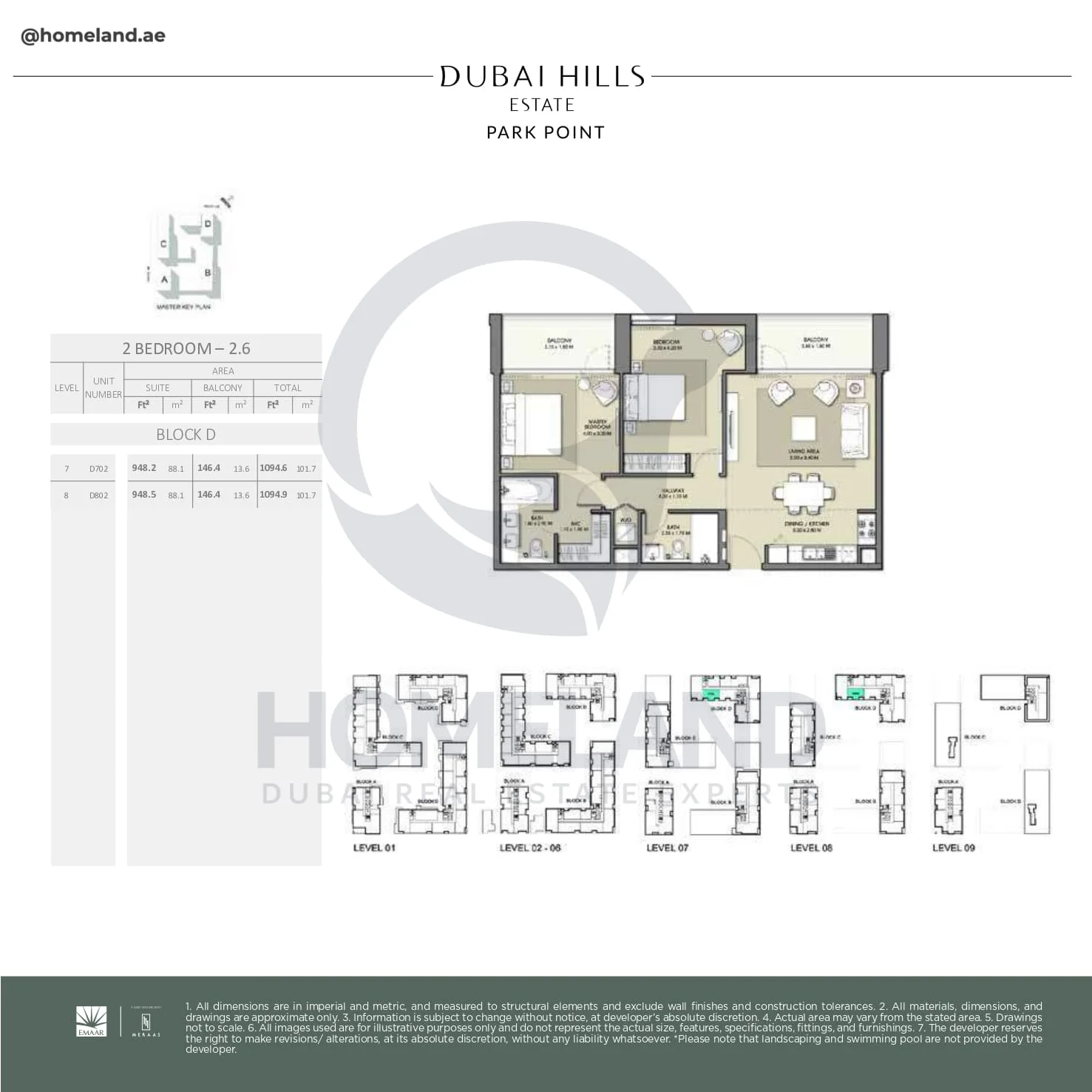 Park Point, 2BR, Block D, Type 2.6, Level 7-8, Unit D702-D802, 1094 SQFT