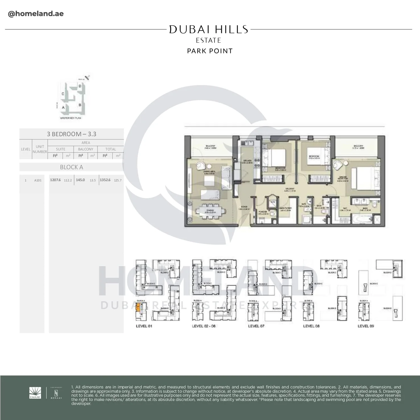 Park Point, 3BR, Block A, Type 3.3, Level 1, Unit A101, 1352 SQFT