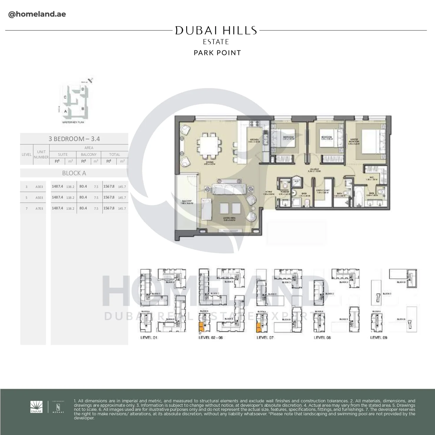Park Point, 3BR, Block A, Type 3.4, Level 3-5-7, Unit A303-A503-A703, 1567 SQFT