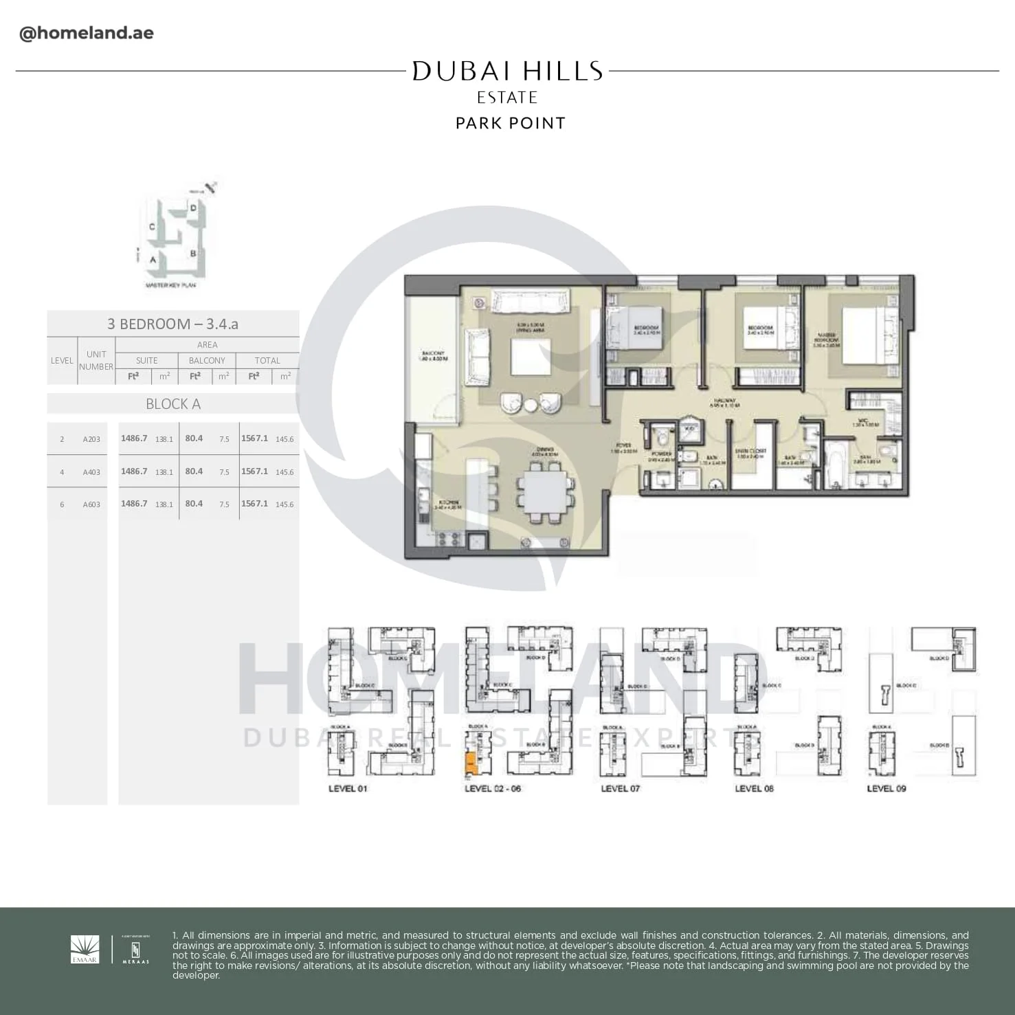 Park Point, 3BR, Block A, Type 3.4.a, Level 2-4-6, Unit A203-A403-A603, 1567 SQFT