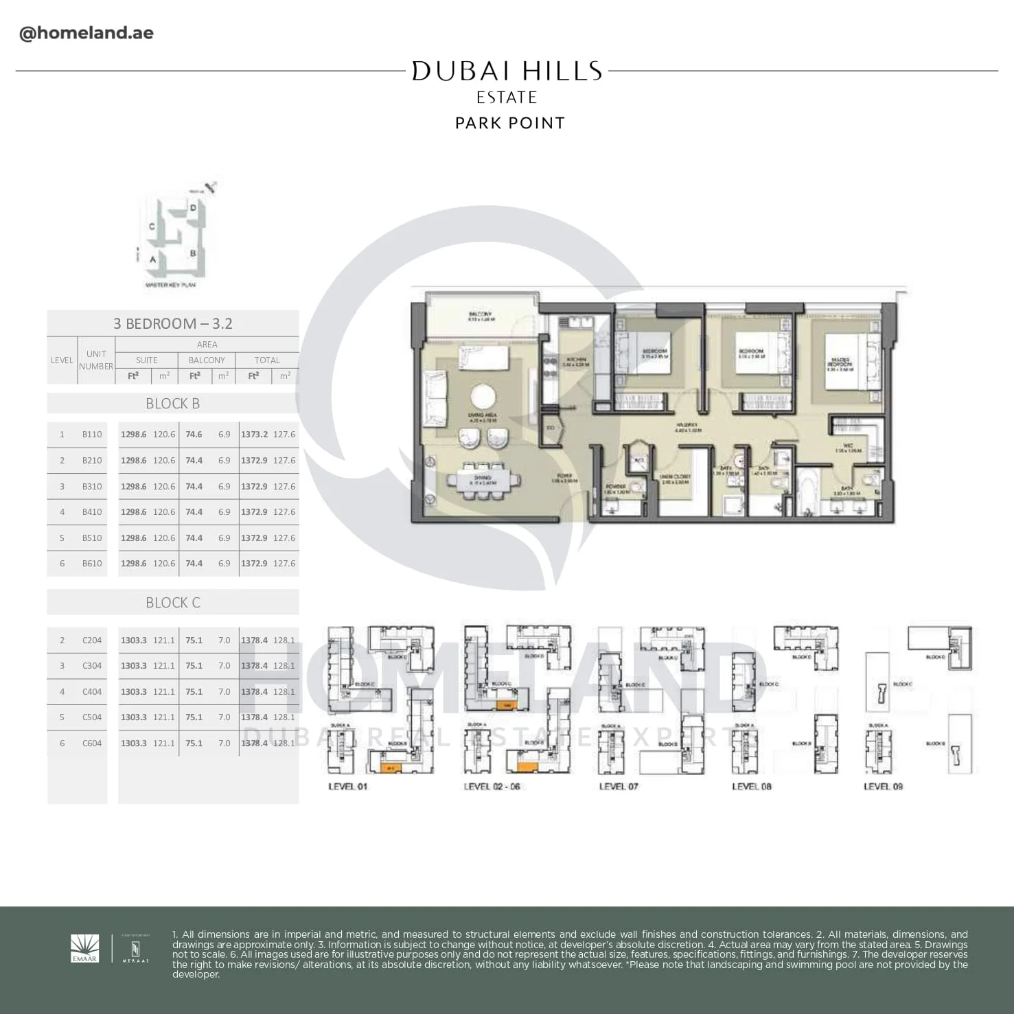 Park Point, 3BR, Block B-C, Type 3.2, Level 1 to 6, Unit B110-B210-B310-B410-B510-B610-C204-C304-C404-C504-C604, 1378 SQFT