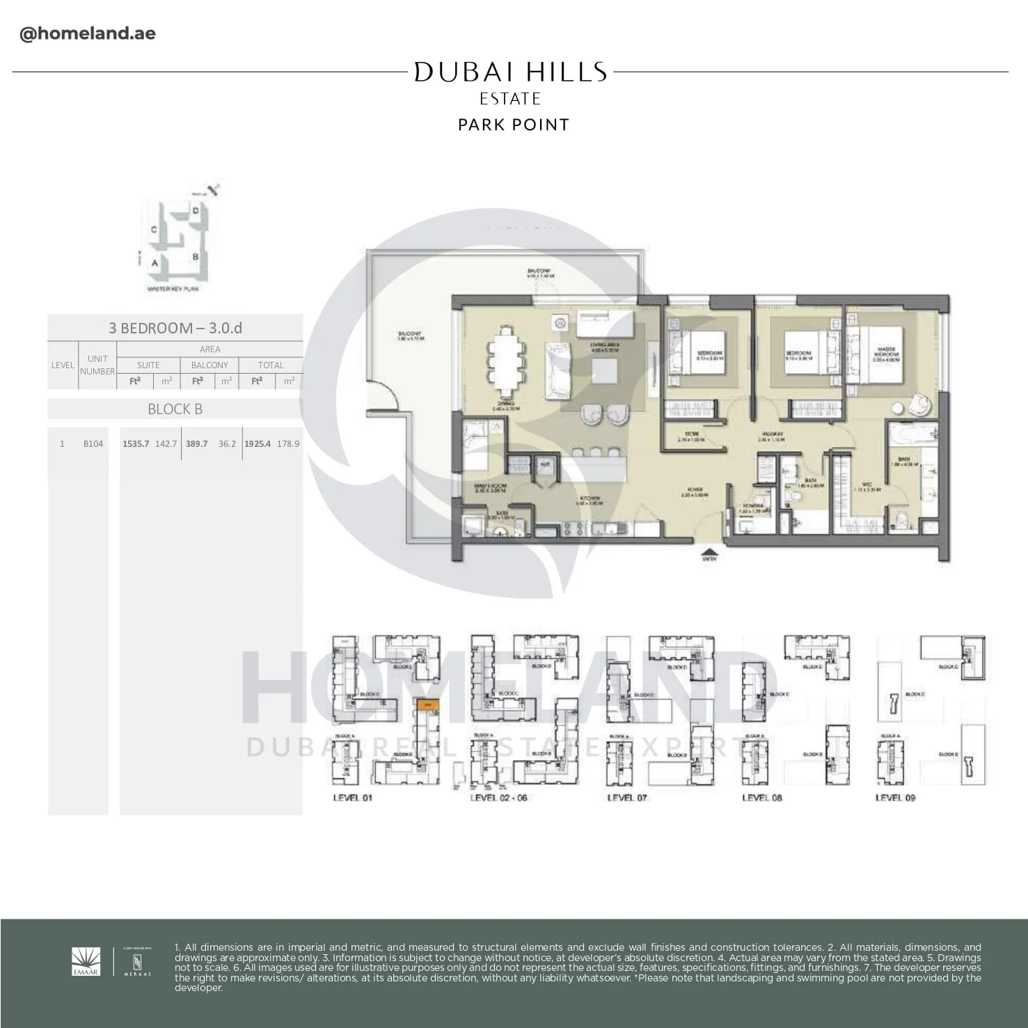 Park Point, 3BR, Block B, Type 3.0.d, Level 1, Unit B104, 1925 SQFT