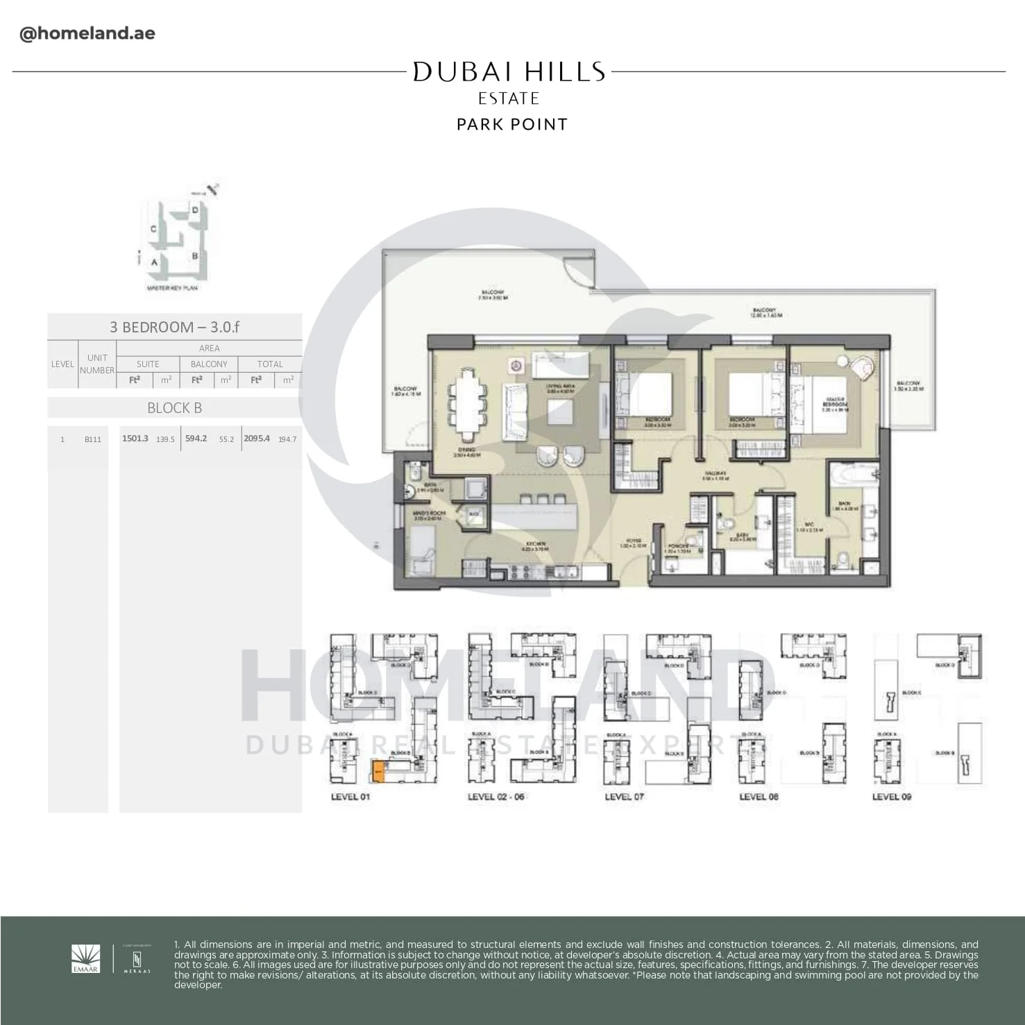 Park Point, 3BR, Block B, Type 3.0.f, Level 1, Unit B111, 2095 SQFT