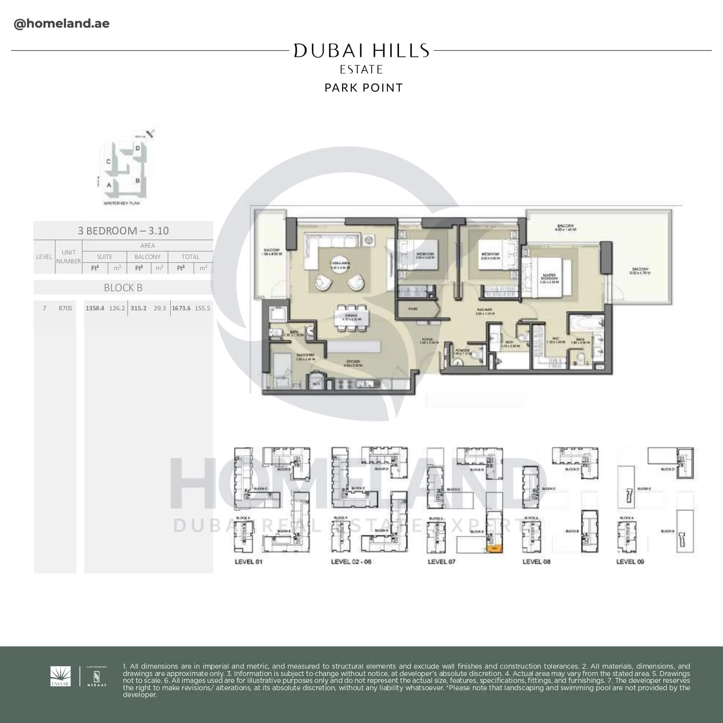 Park Point, 3BR, Block B, Type 3.10, Level 7, Unit B705, 1673 SQFT