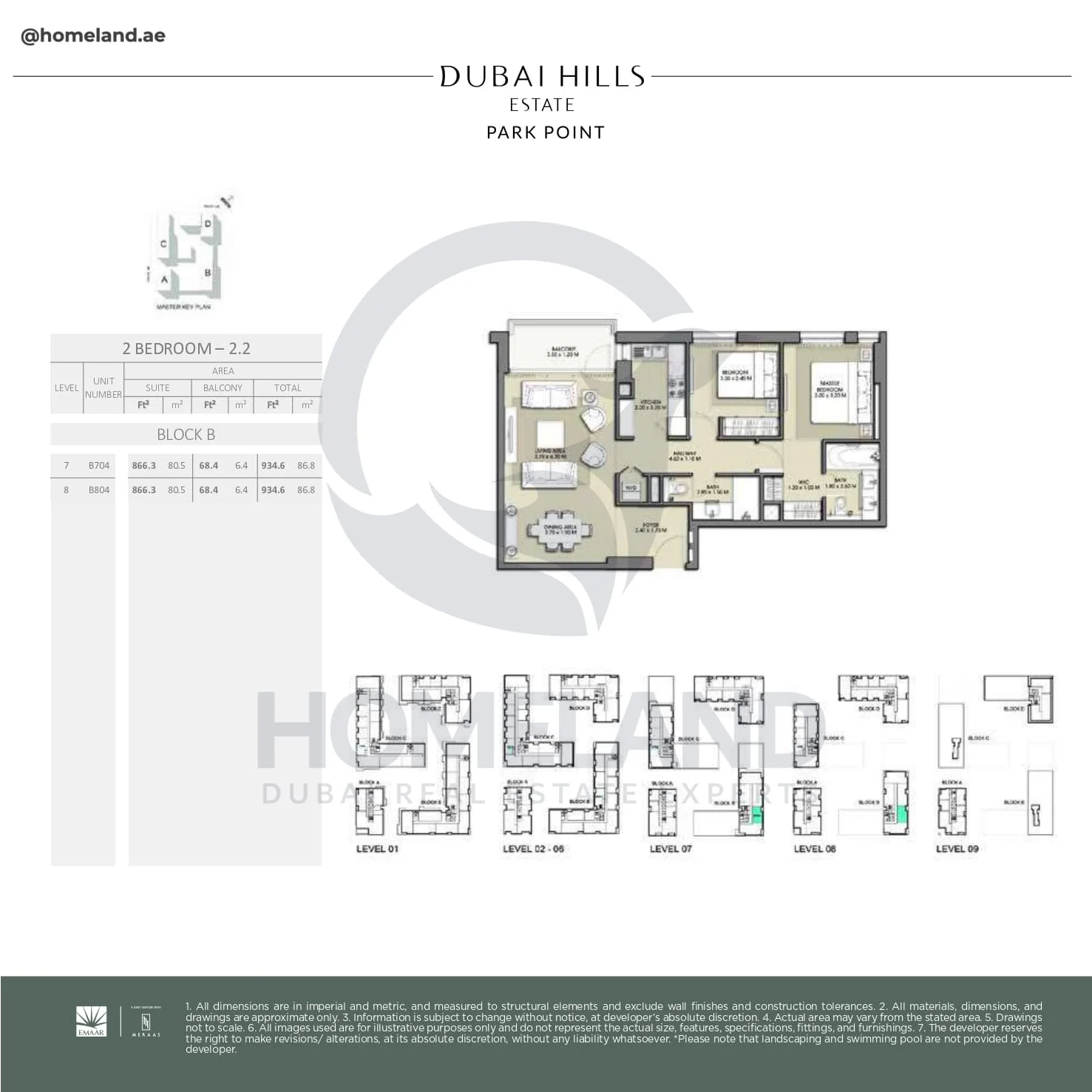 Park Point, 2BR, Block B, Type 2.2, Level 7-8, Unit B704-B804, 934 SQFT