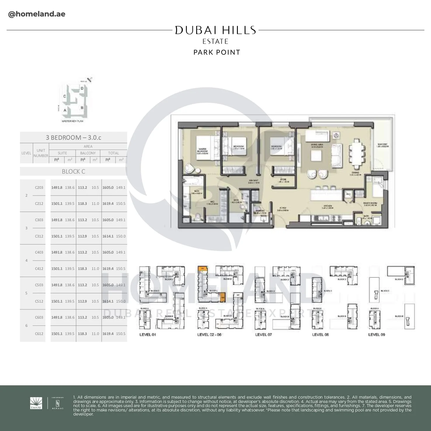 Park Point, 3BR, Block C, Type 3.0.c, Level 2 to 6, Unit C203-C212-C303-C312-C403-C412-C503-C512-C603-C612, 1619 SQFT