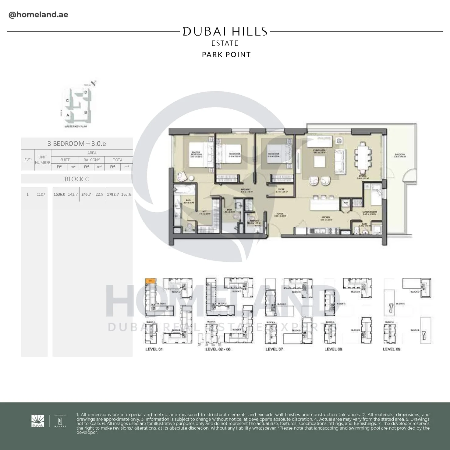 Park Point, 3BR, Block C, Type 3.0.e, Level 1, Unit C107, 1782 SQFT
