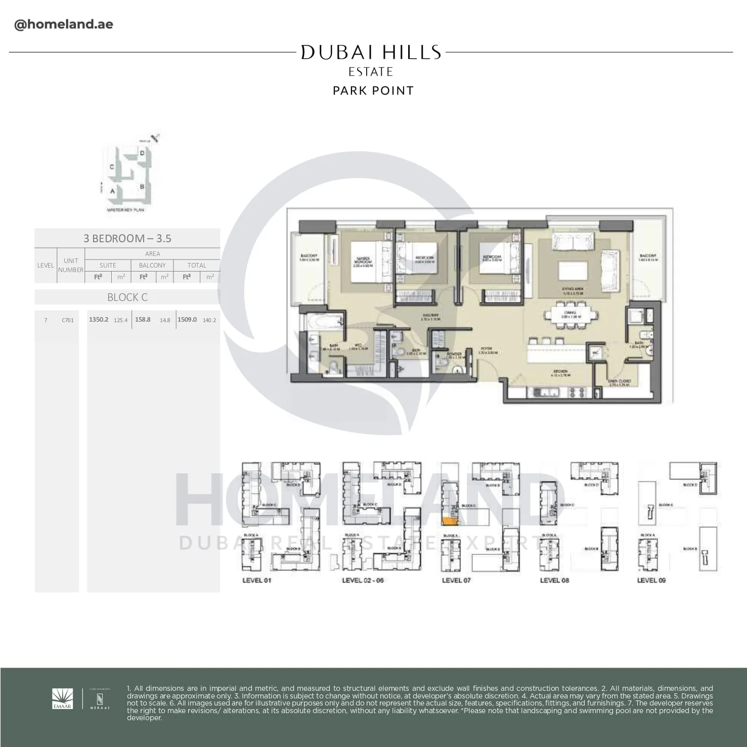 Park Point, 3BR, Block C, Type 3.5, Level 7, Unit C701, 1509 SQFT
