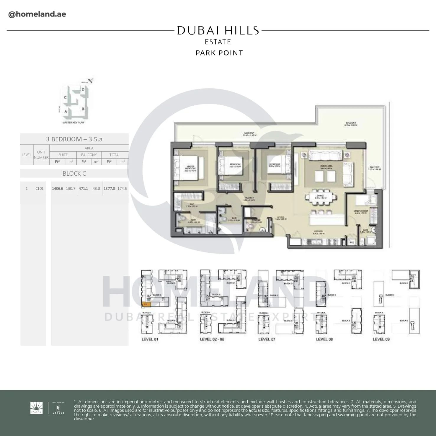 Park Point, 3BR, Block C, Type 3.5.a, Level 1, Unit C101, 1877 SQFT