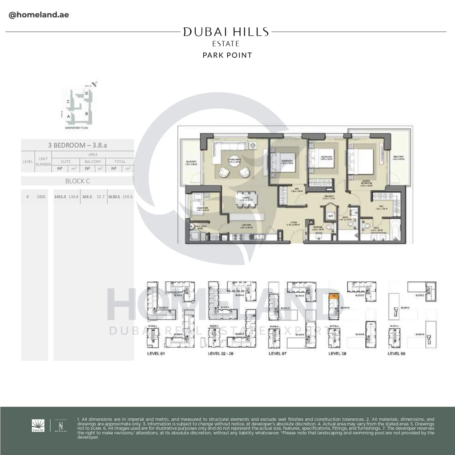 Park Point, 3BR, Block C, Type 3.8.a, Level 8, Unit C805, 1620 SQFT