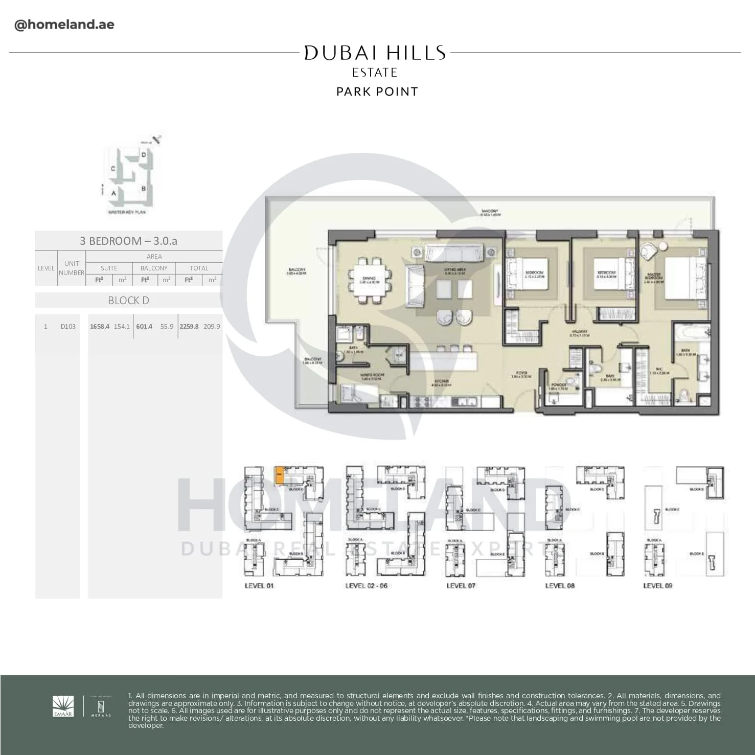 Park Point, 3BR, Block D, Type 3.0.a, Level 1, Unit D103, 2259 SQFT