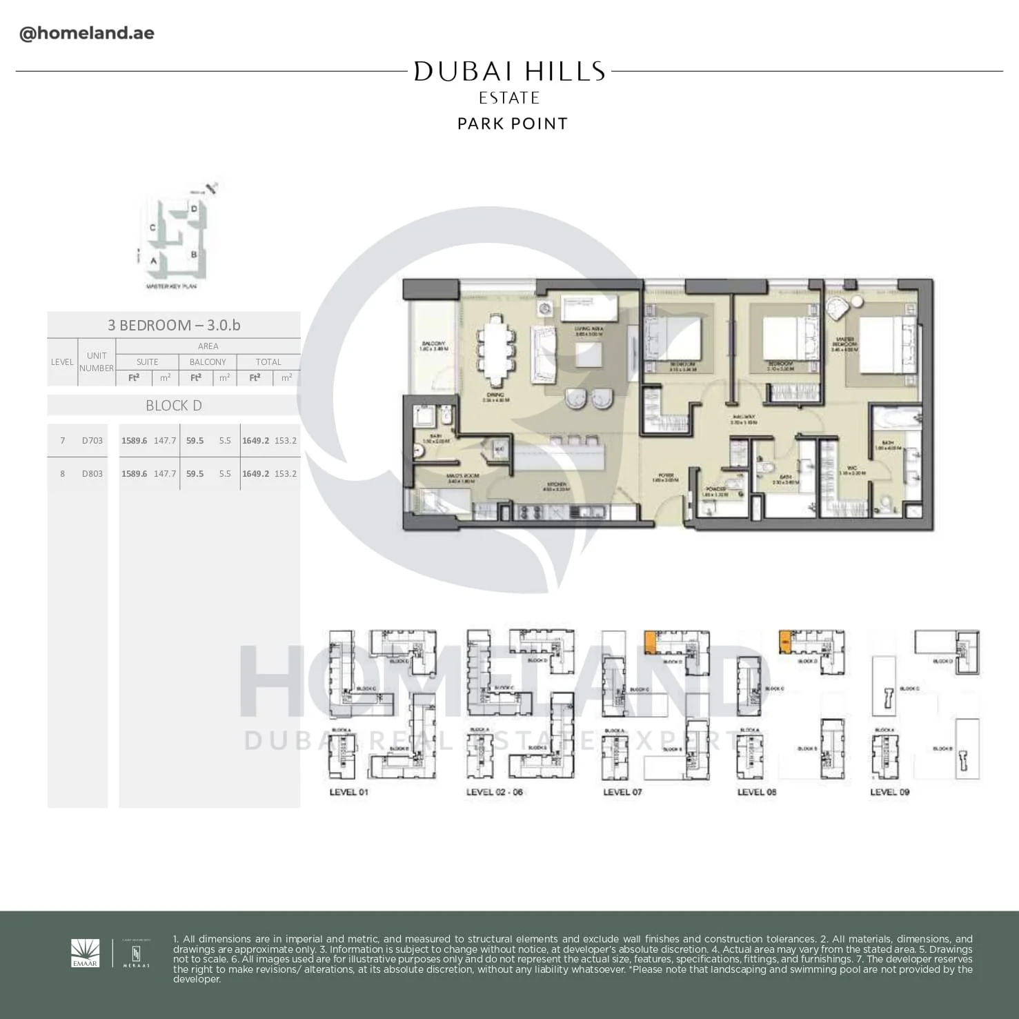 Park Point, 3BR, Block D, Type 3.0.b, Level 7-8, Unit D703-D803, 1649 SQFT
