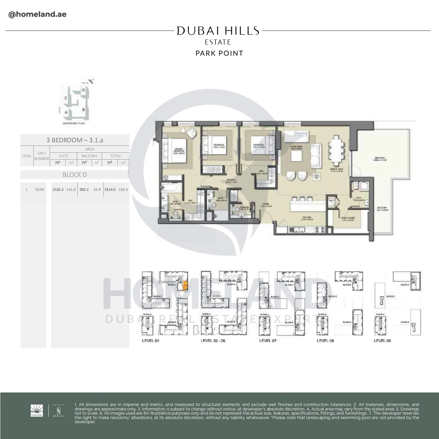 Park Point, 3BR, Block D, Type 3.1.a, Level 1, Unit D108, 1814 SQFT