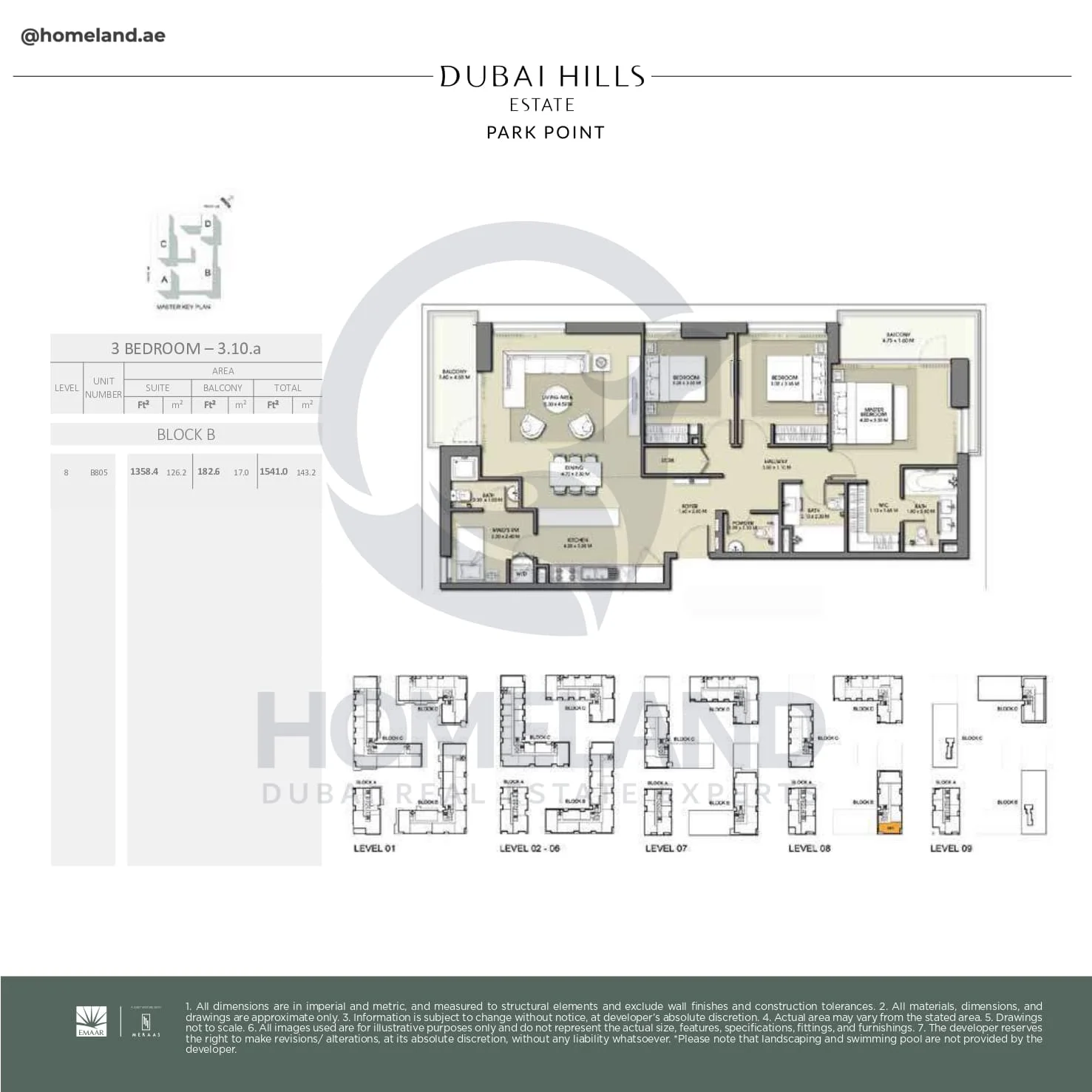 Park Point, 3BR, Block B, Type 3.10.a, Level 8, Unit B805, 1541 SQFT