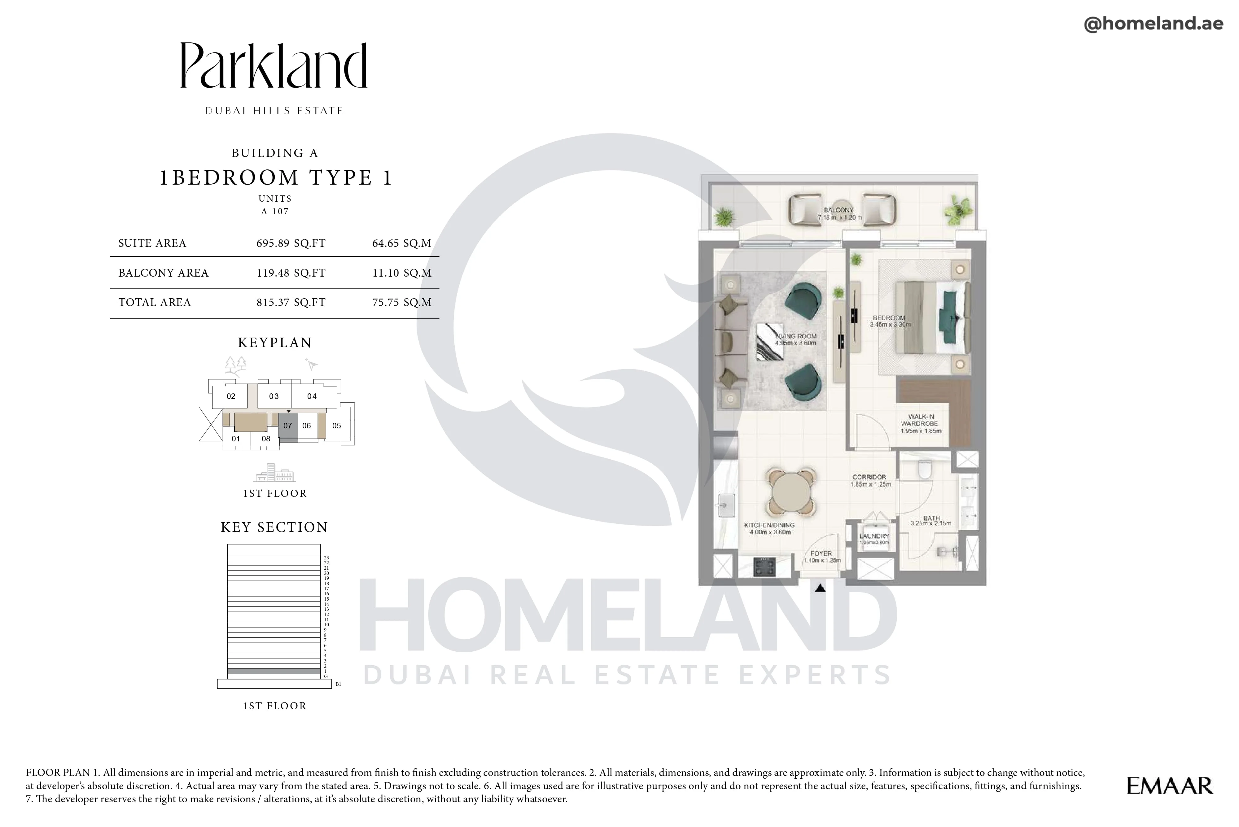 Parkland, Building A, 1BR, Type 1, Unit 107, Level 1, 815 SQFT