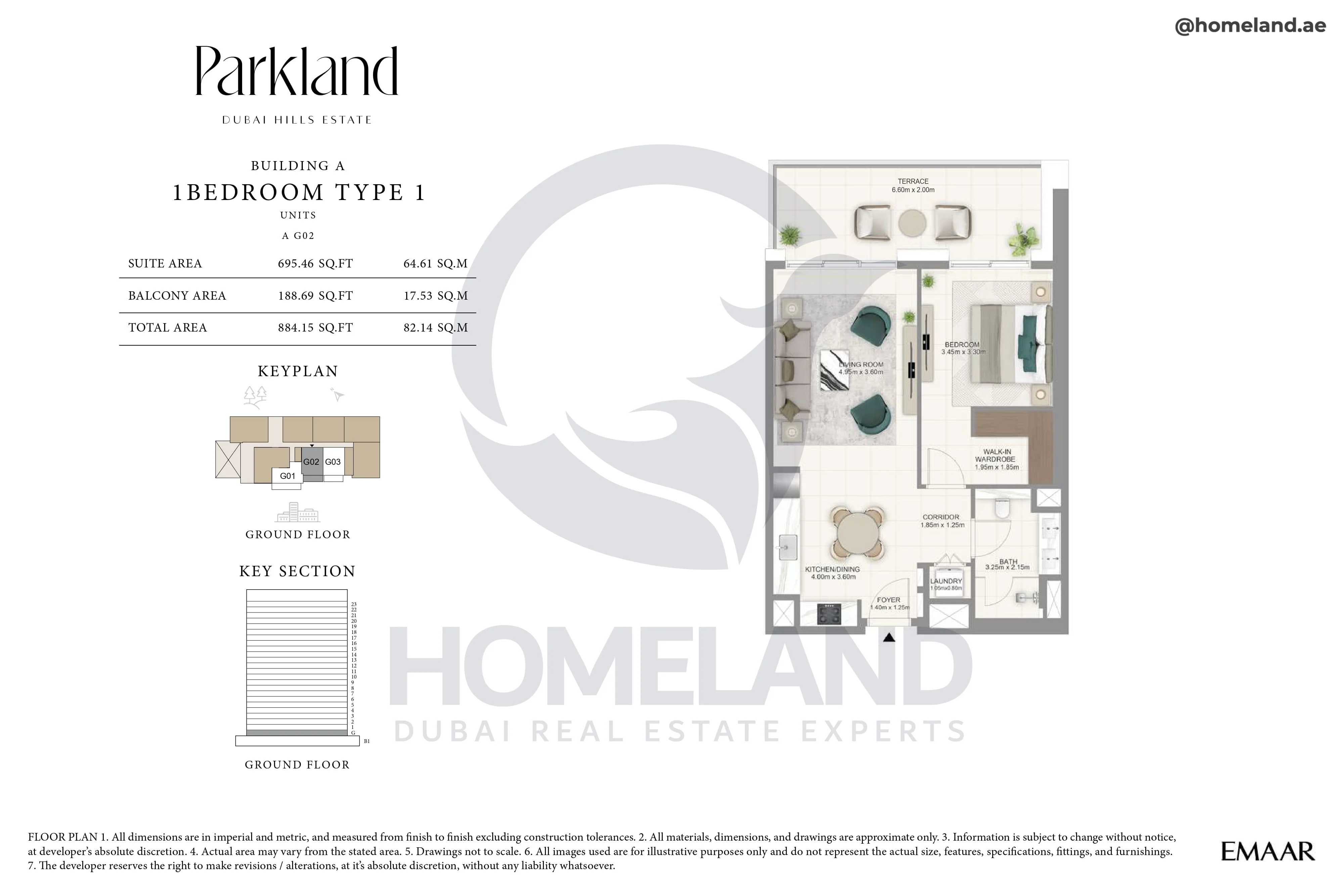 Parkland, Building A, 1BR, Type 1, Unit G02, Level GF, 884 SQFT
