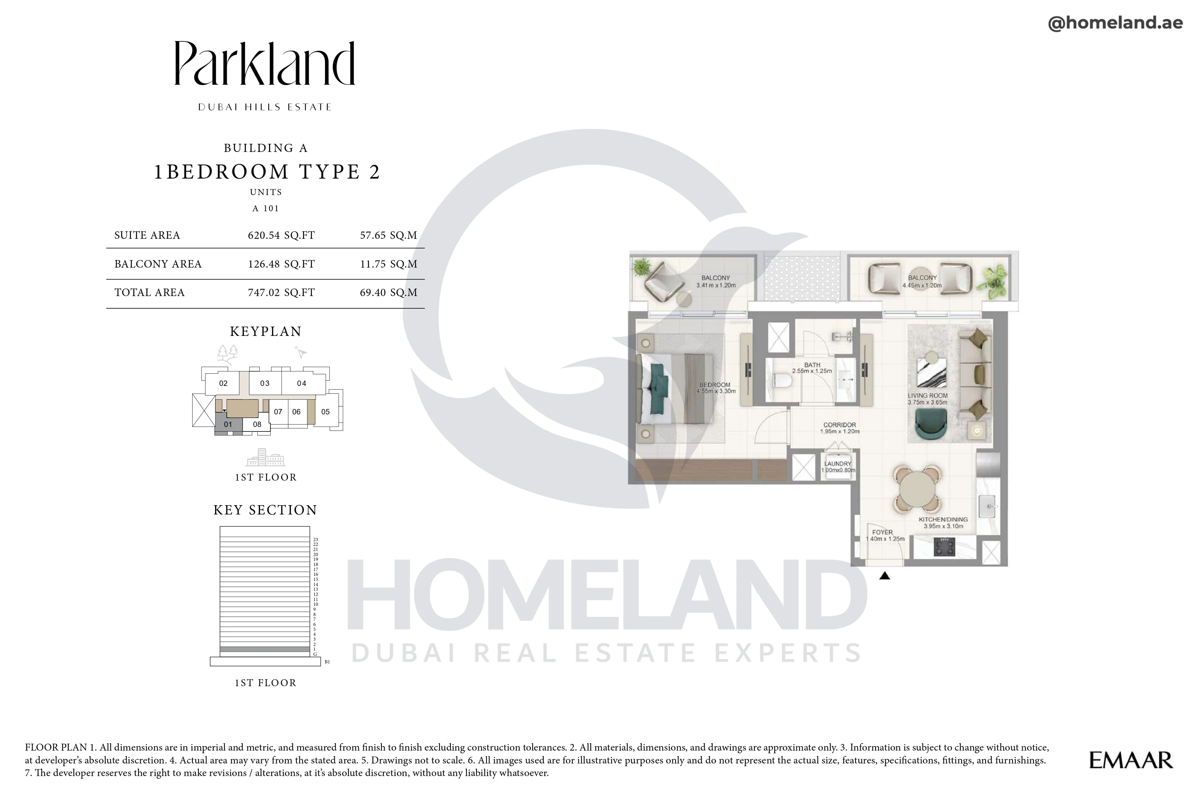 Parkland, Building A, 1BR, Type 2, Unit 101, Level 1, 747 SQFT