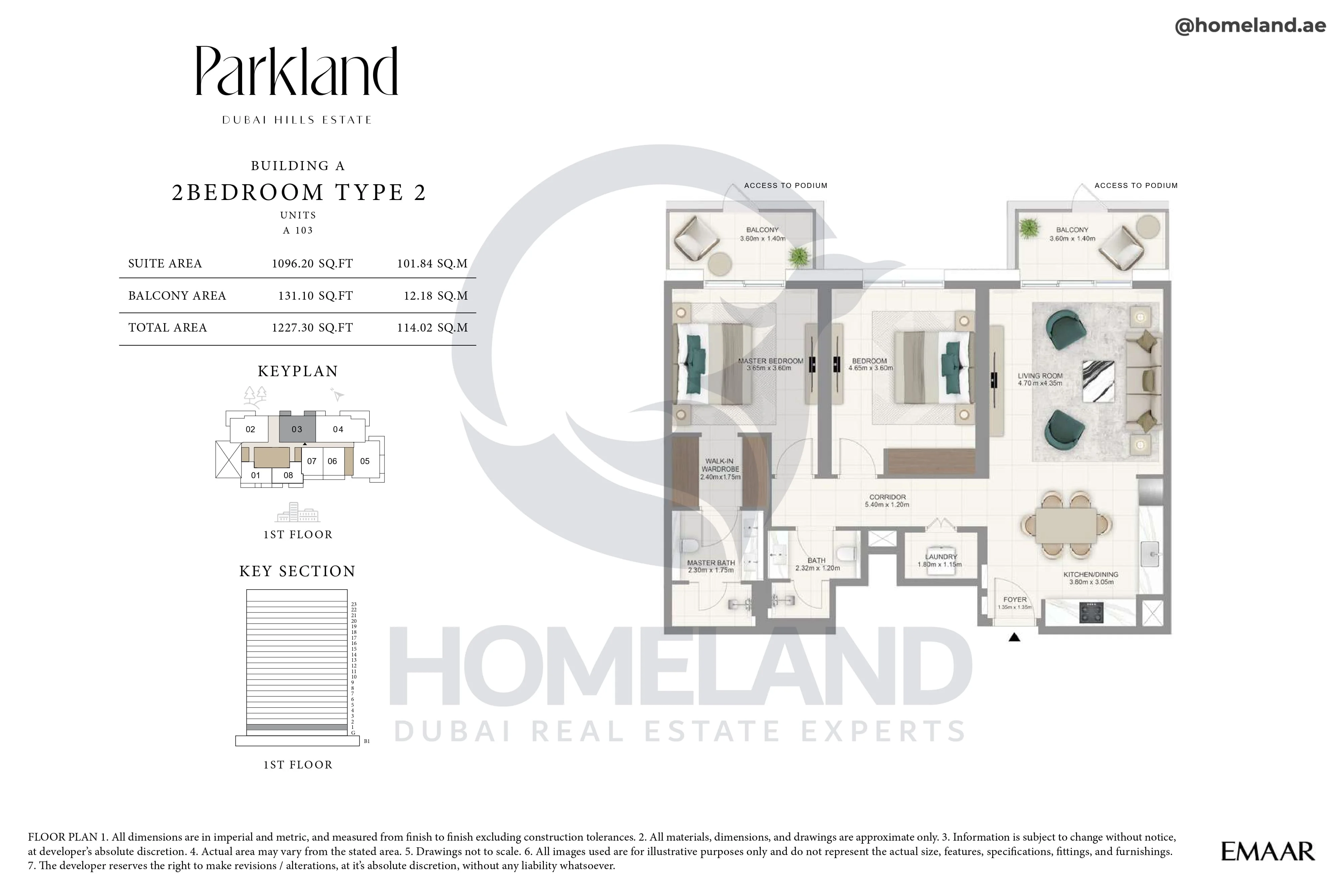 Parkland, Building A, 2BR, Type 2, Unit 103, Level 1, 1227 SQFT
