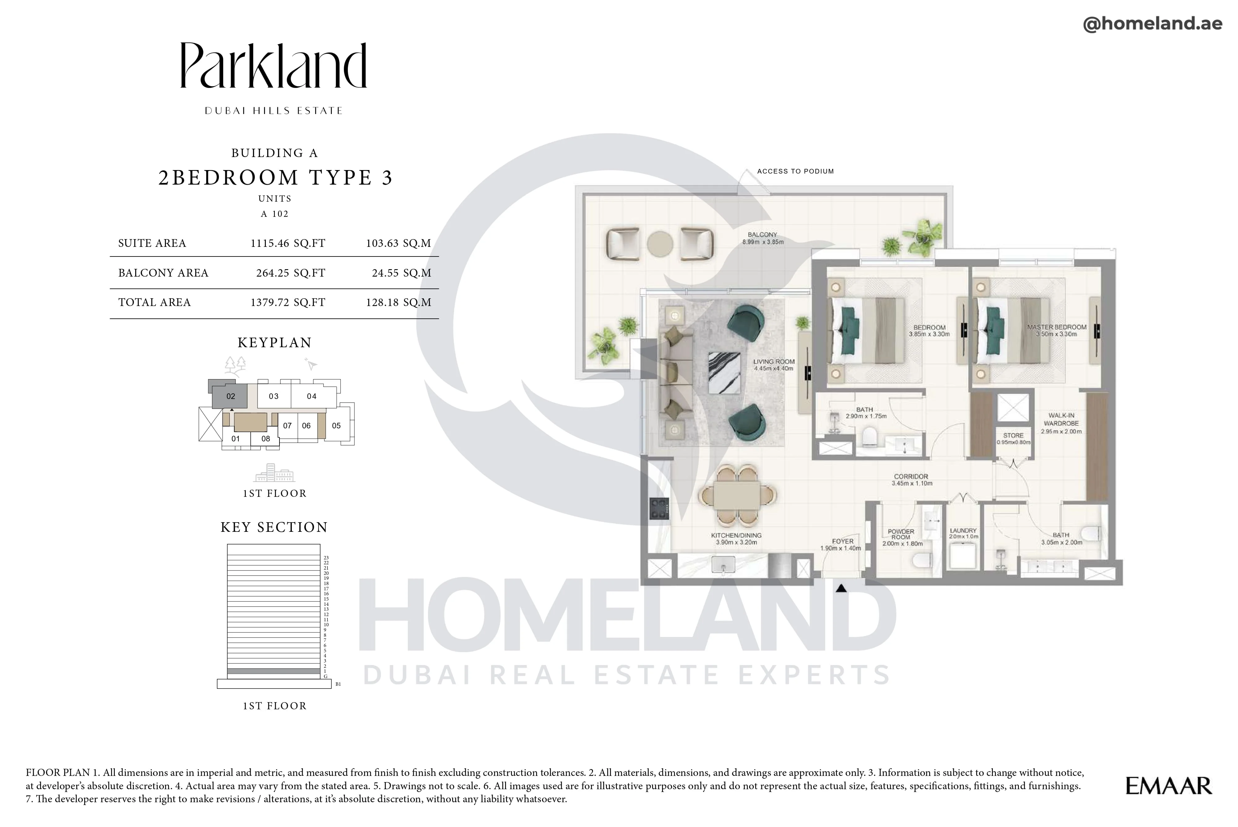 Parkland, Building A, 2BR, Type 3, Unit 102, Level 1, 1379 SQFT