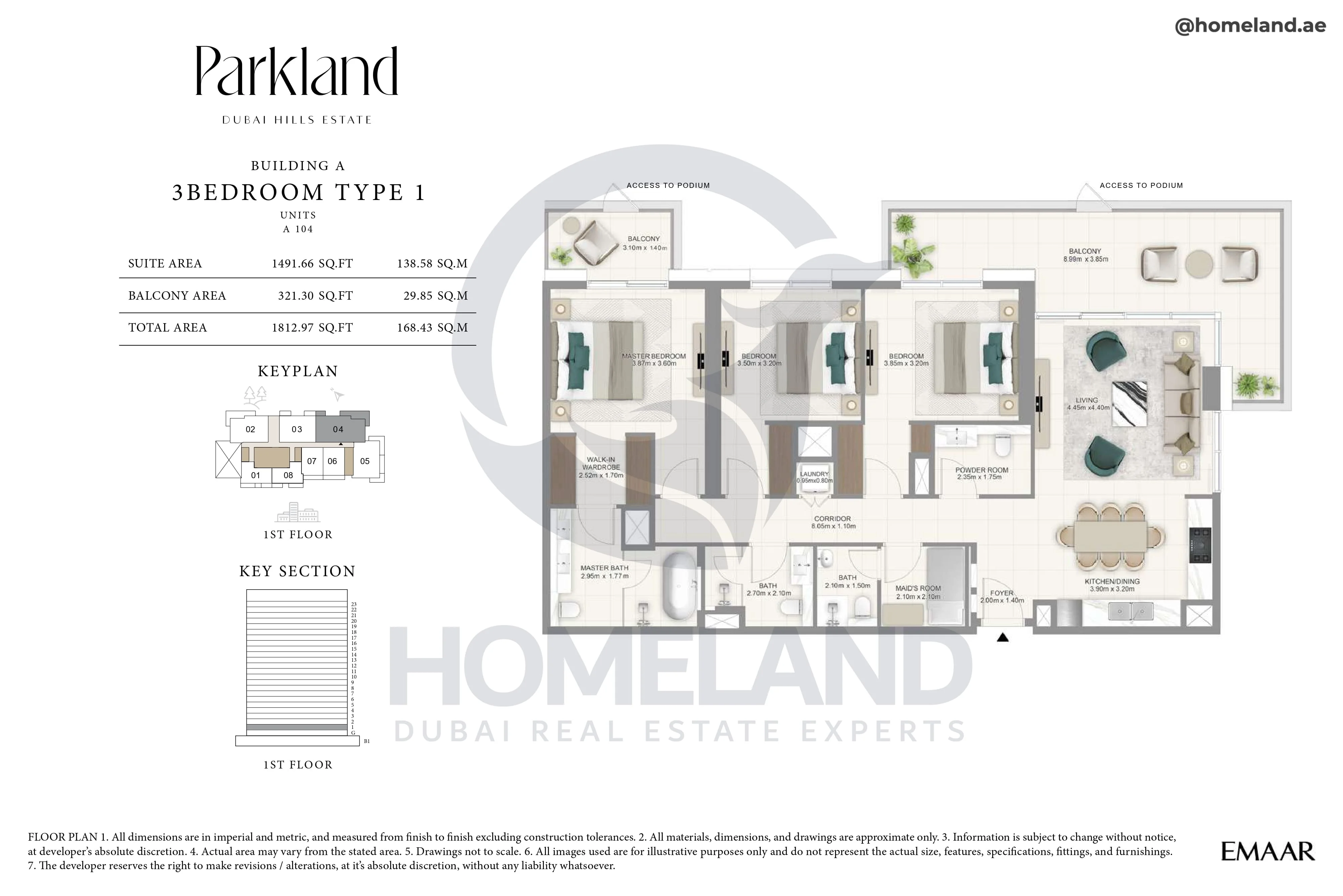 Parkland, Building A, 3BR, Type 1, Unit 104, Level 1, 1812 SQFT