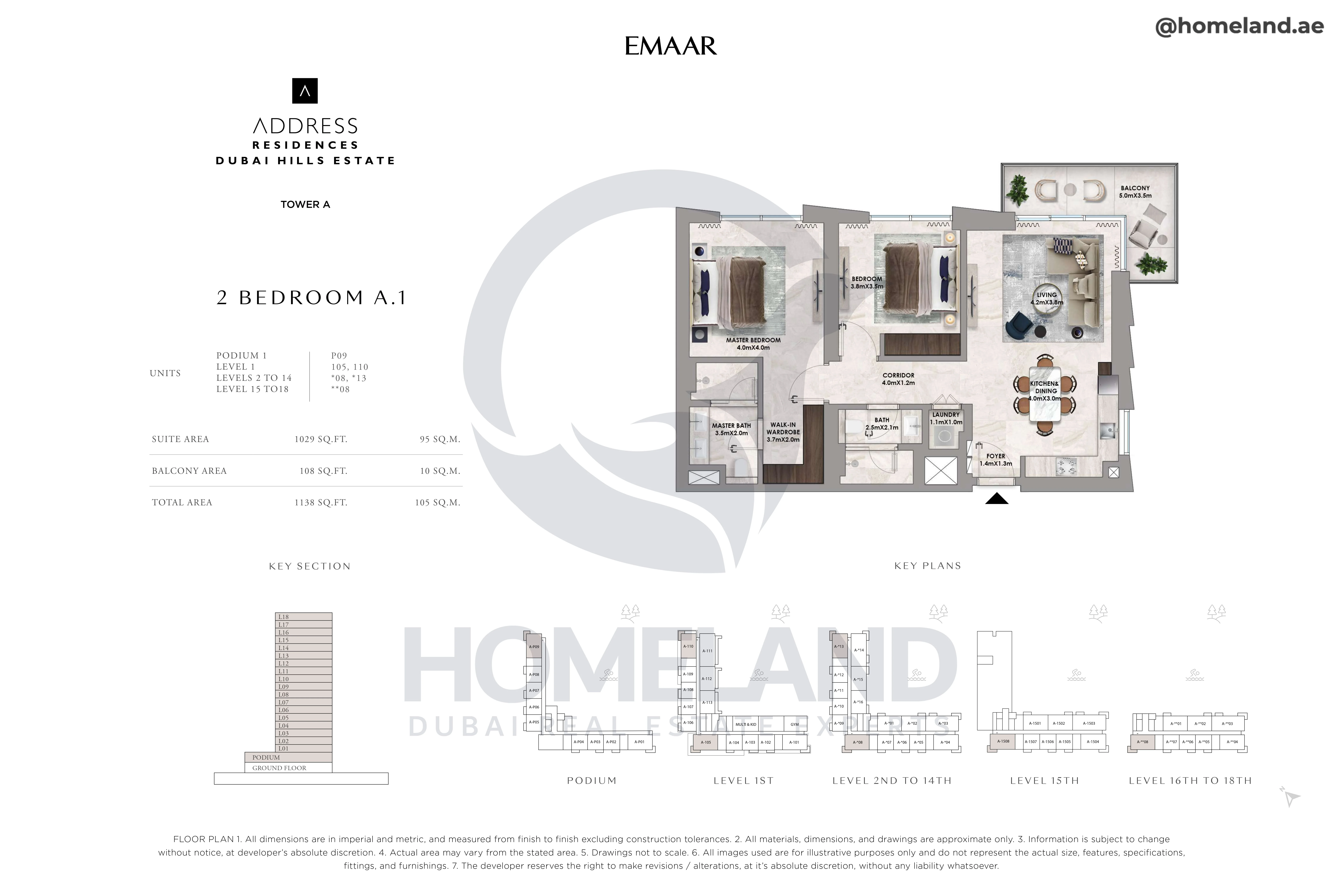 Address Residences, Tower A, 2BR, Type A.1, Level Podium to 18, Unit P09-105-110-*08-*13-**08, 1138 SQFT