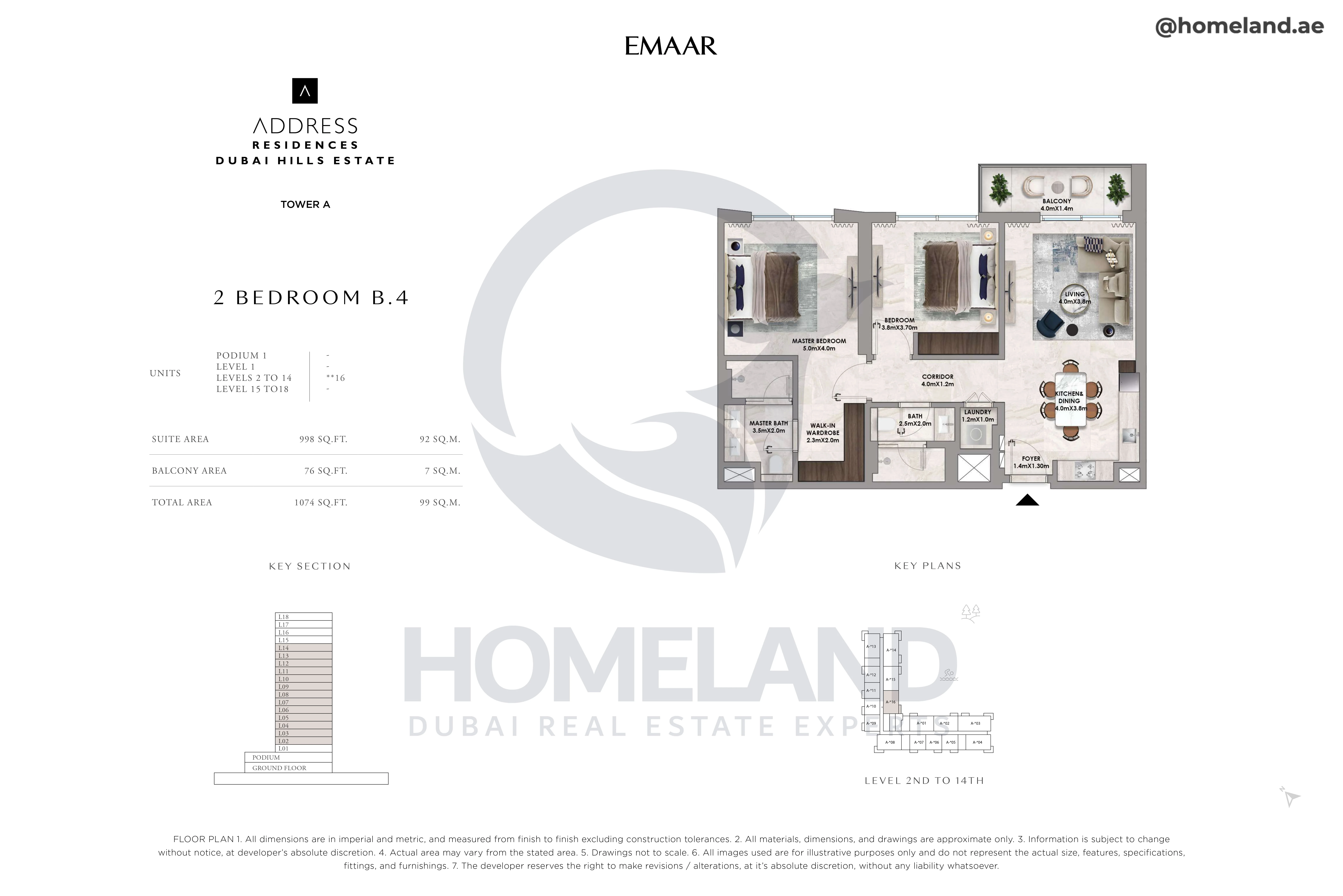 Address Residences, Tower A, 2BR, Type B.4, Level 2 to 14, Unit **16, 1074 SQFT
