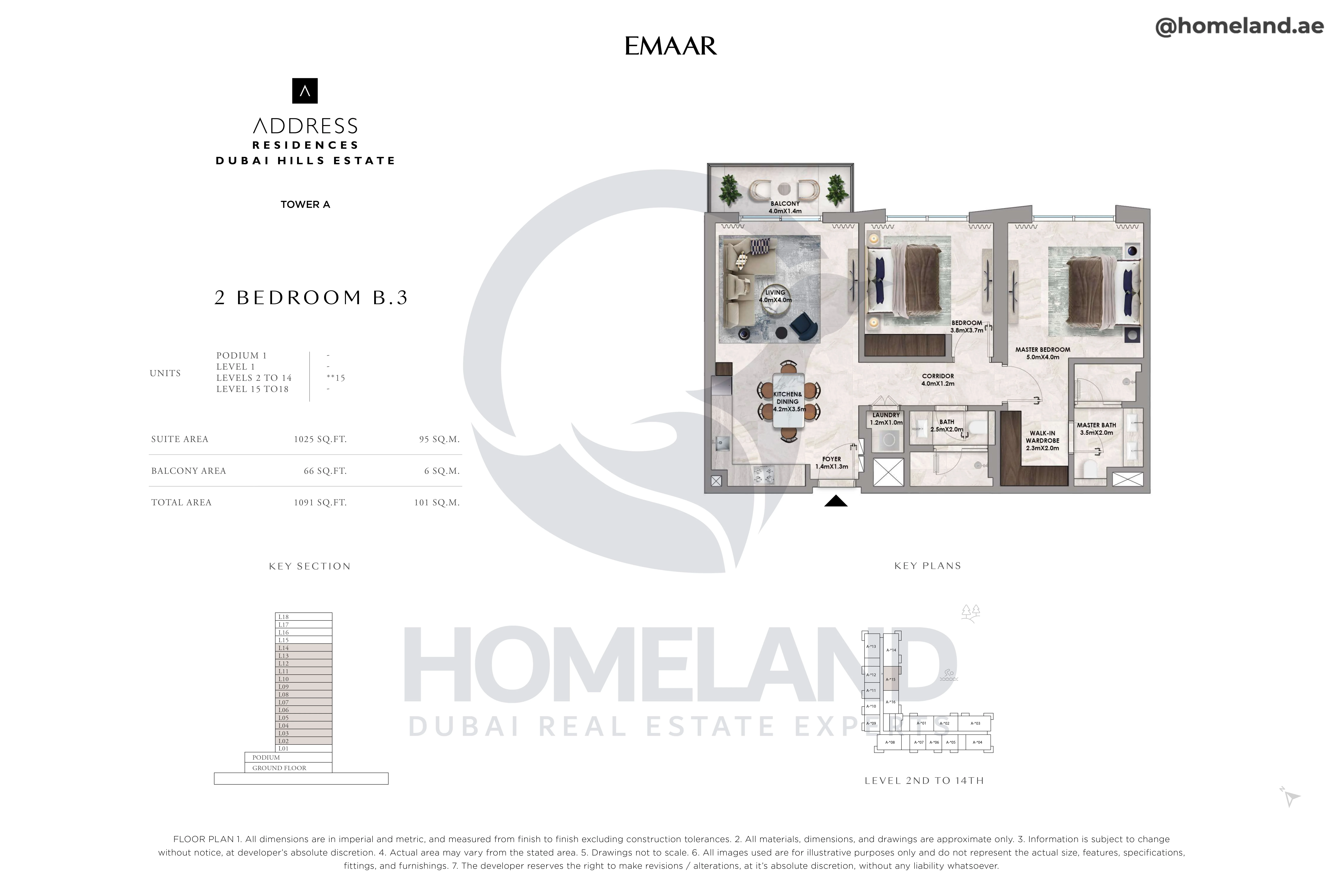 Address Residences, Tower A, 2BR, Type B.3, Level 2 to 14, Unit **15, 1091 SQFT