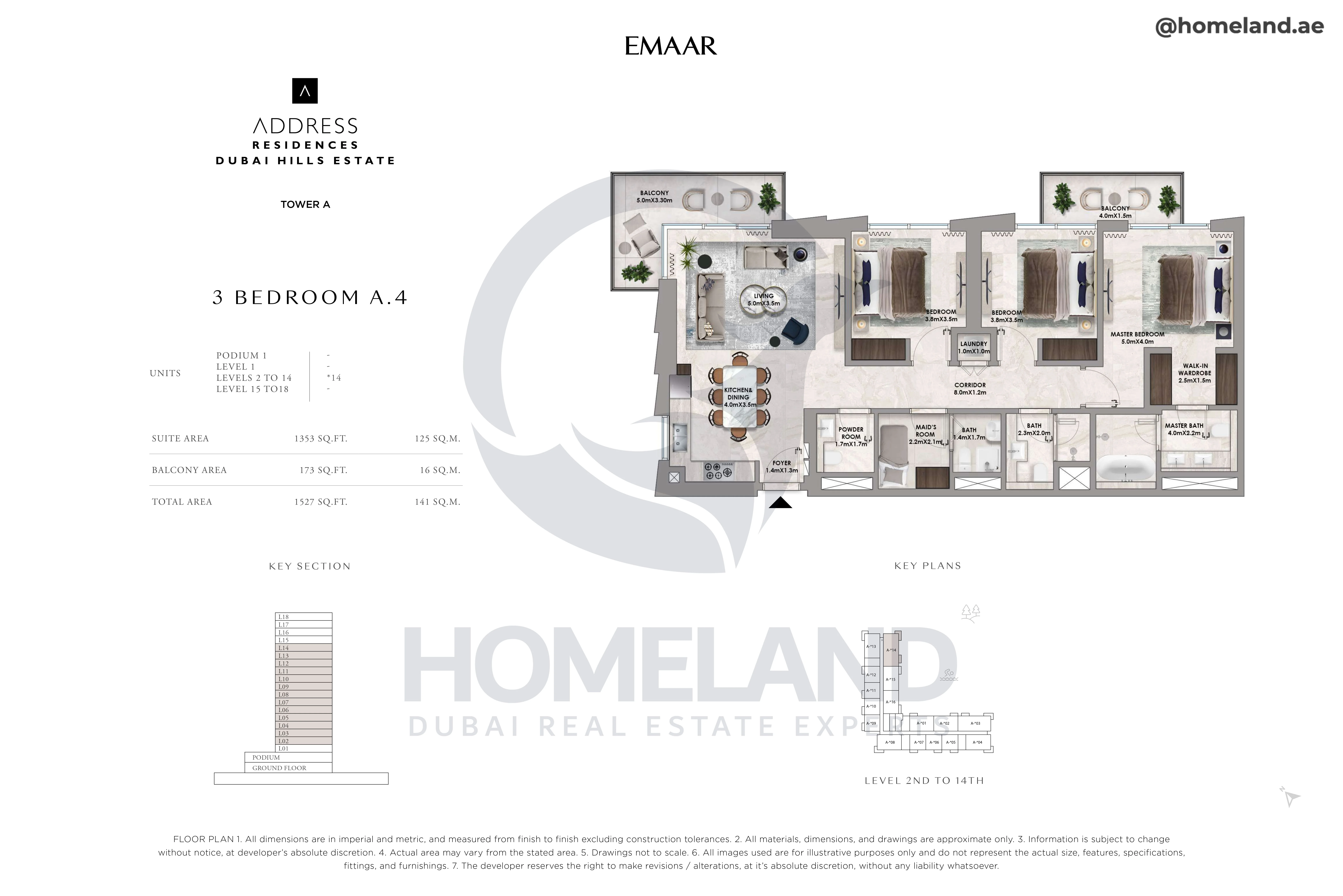 Address Residences, Tower A, 3BR, Type A.4, Level 2 to 14, Unit *14, 1527 SQFT