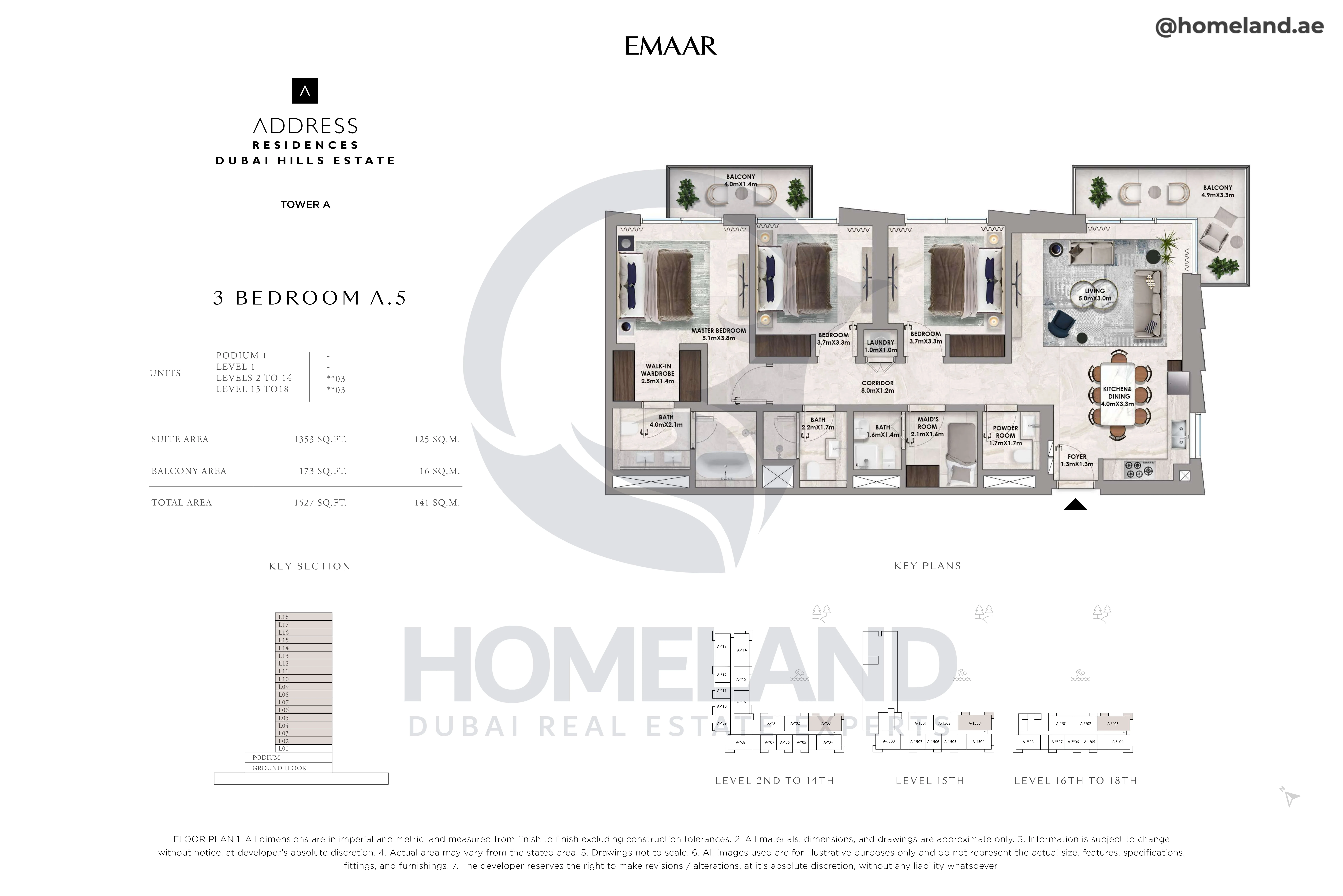Address Residences, Tower A, 3BR, Type A.5, Level 2 to 18, Unit **03, 1527 SQFT