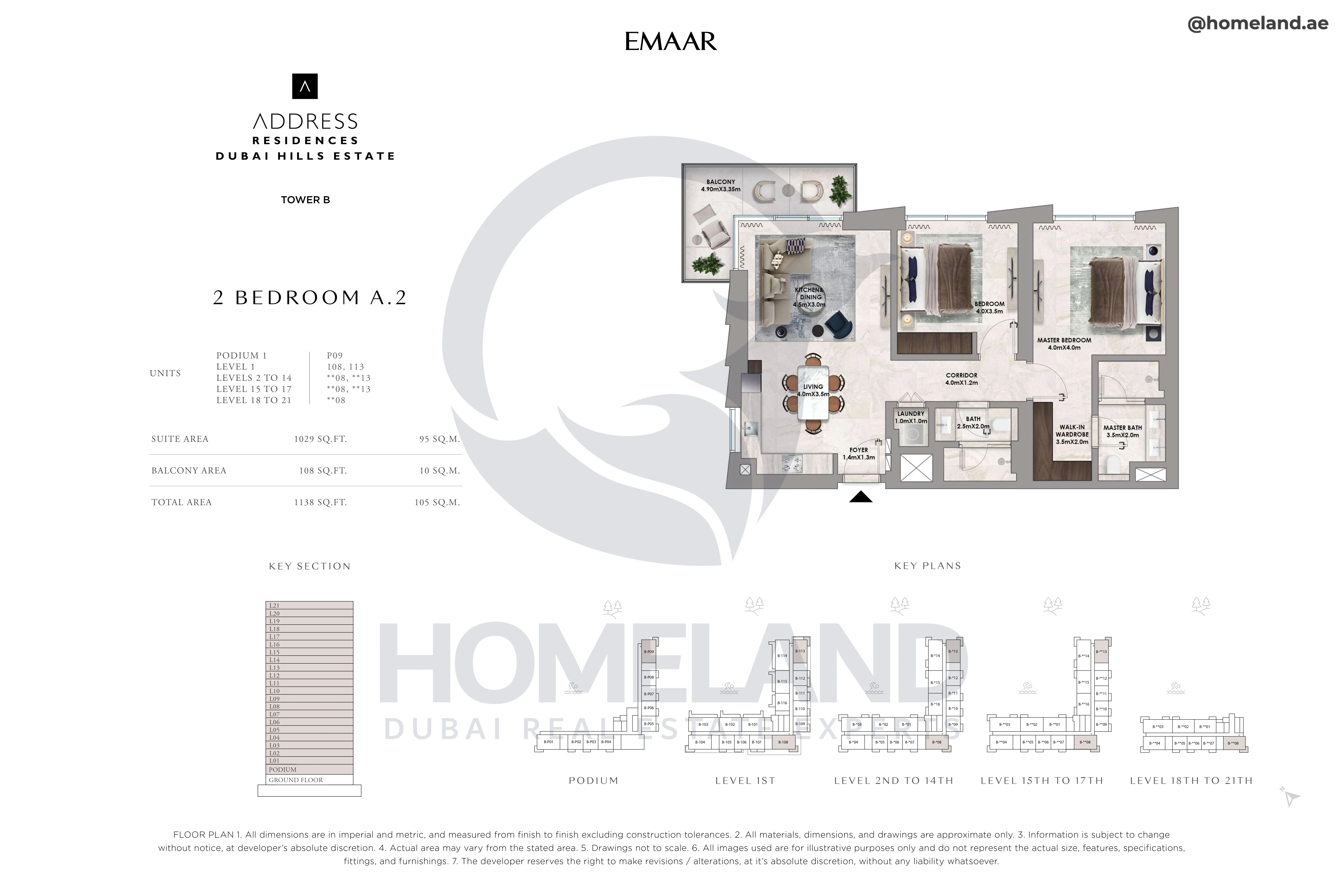 Address Residences, Tower B, 2BR, Type A.2, Level Podium to 21, Unit P09-108-113-**08-**13, 1138 SQFT