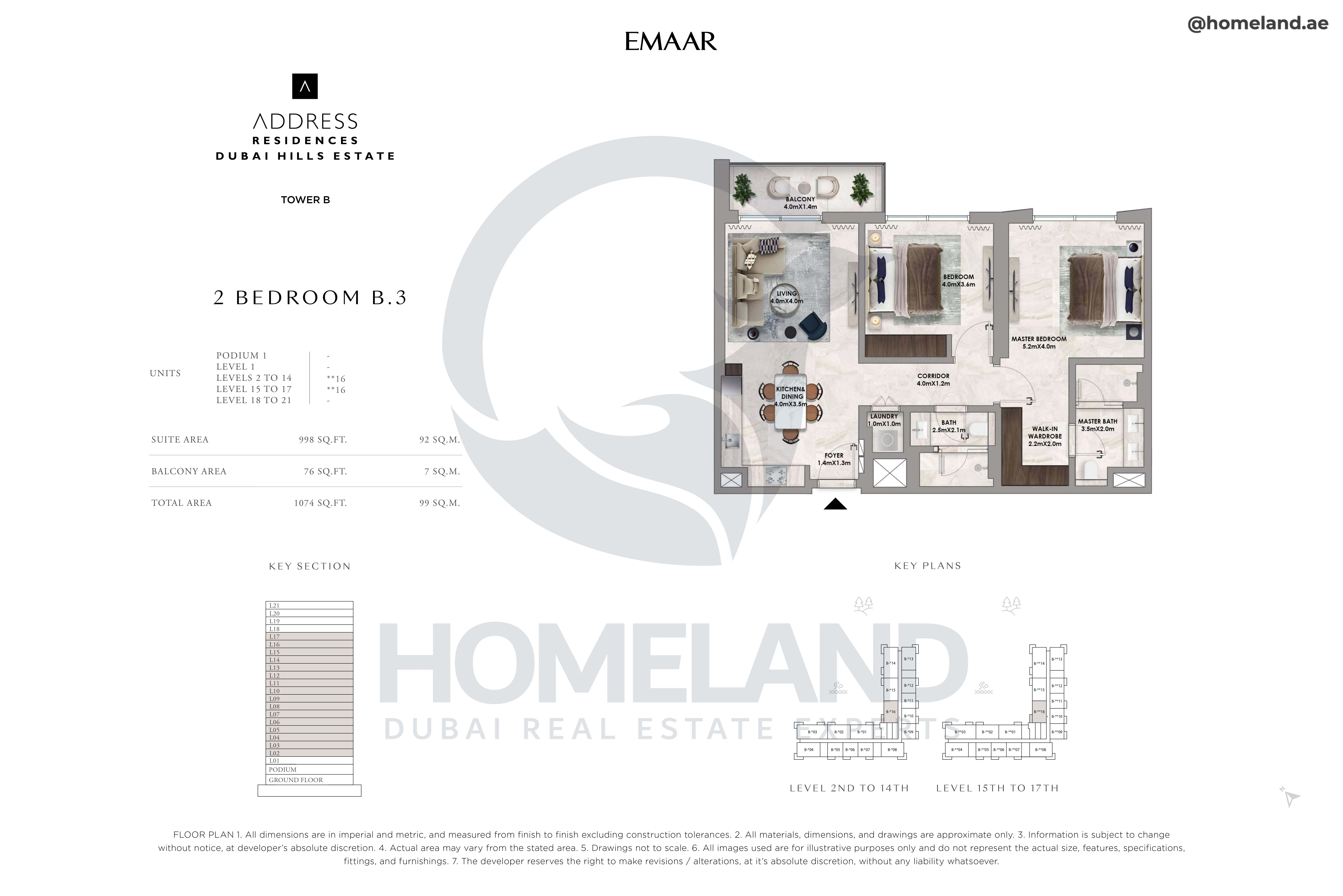Address Residences, Tower B, 2BR, Type B.3, Level 2 to 17, Unit **16, 1074 SQFT