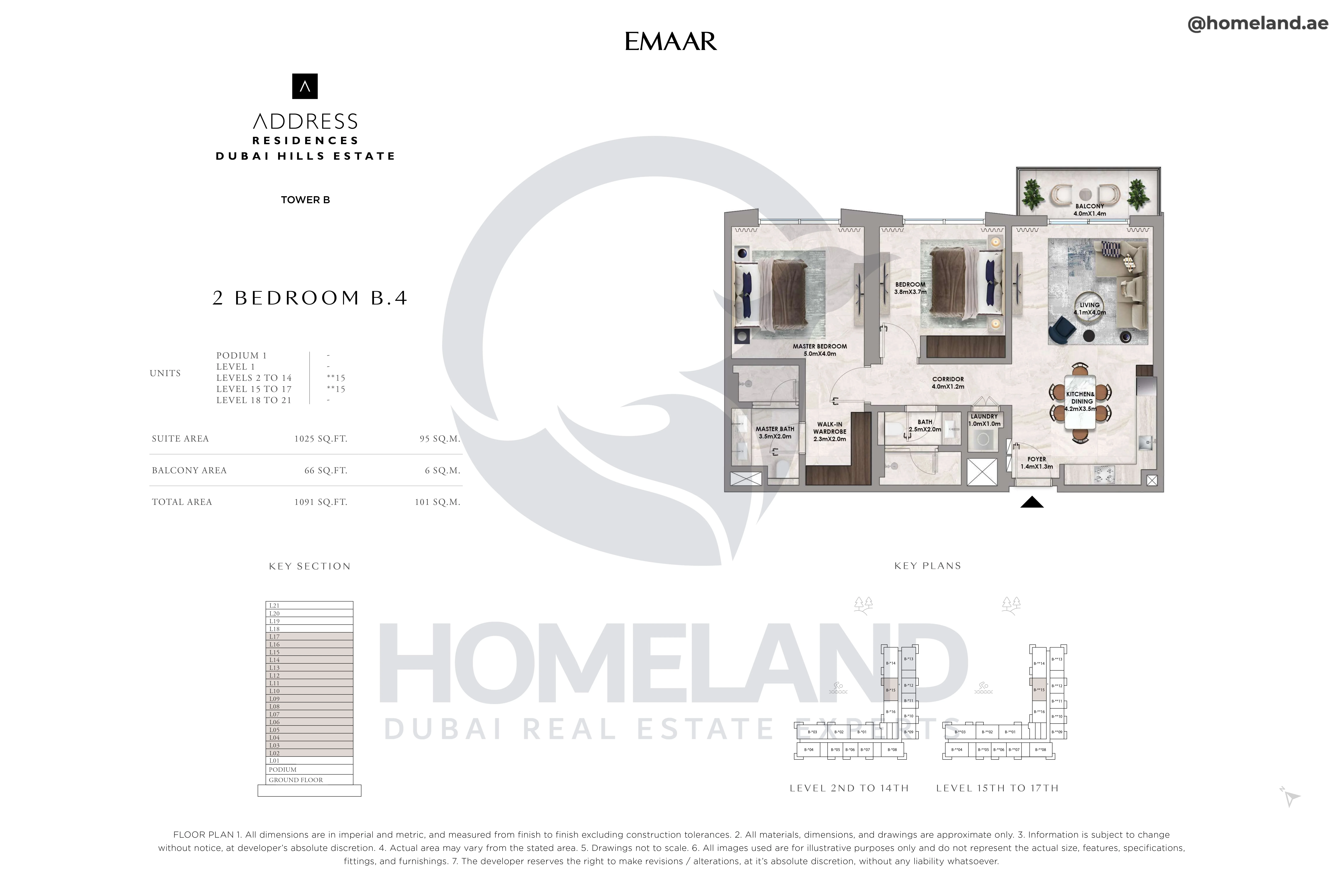 Address Residences, Tower B, 2BR, Type B.4, Level 2 to 17, Unit **15, 1091 SQFT