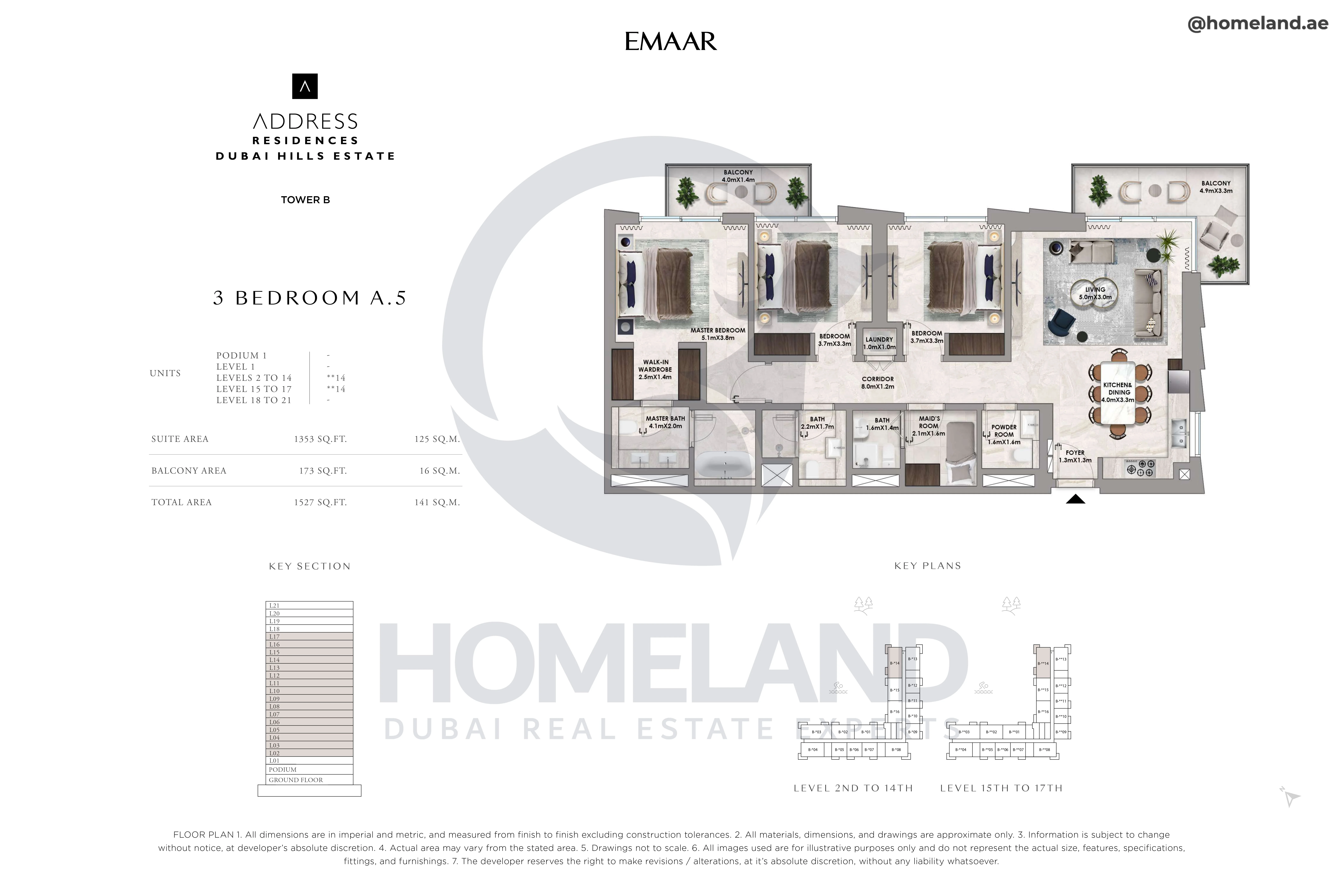 Address Residences, Tower B, 3BR, Type A.5, Level 2 to 17, Unit **14, 1527 SQFT