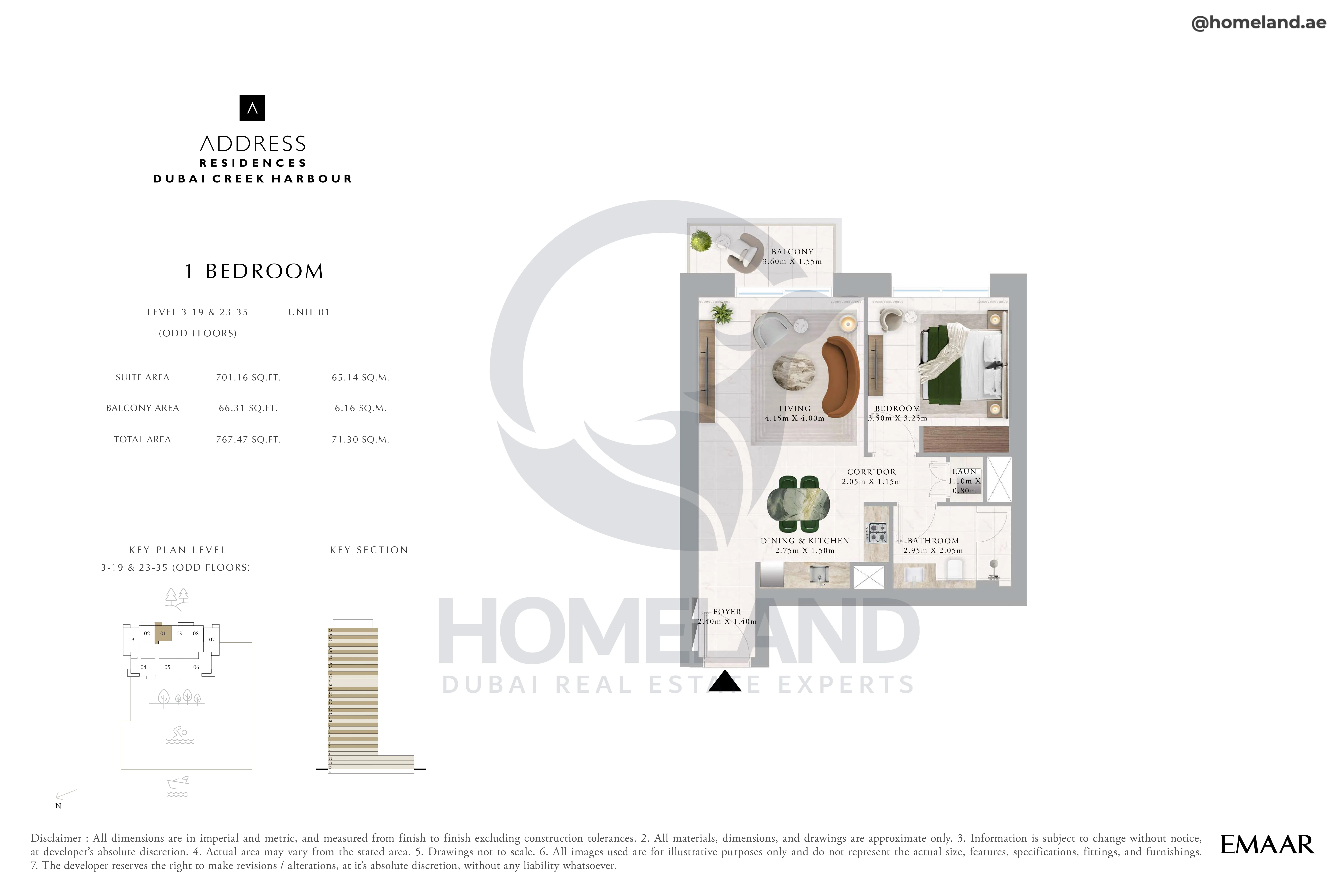 Address Residences, 1BR, Level 3 to 19-23 to 35, Unit 01, 767 SQFT
