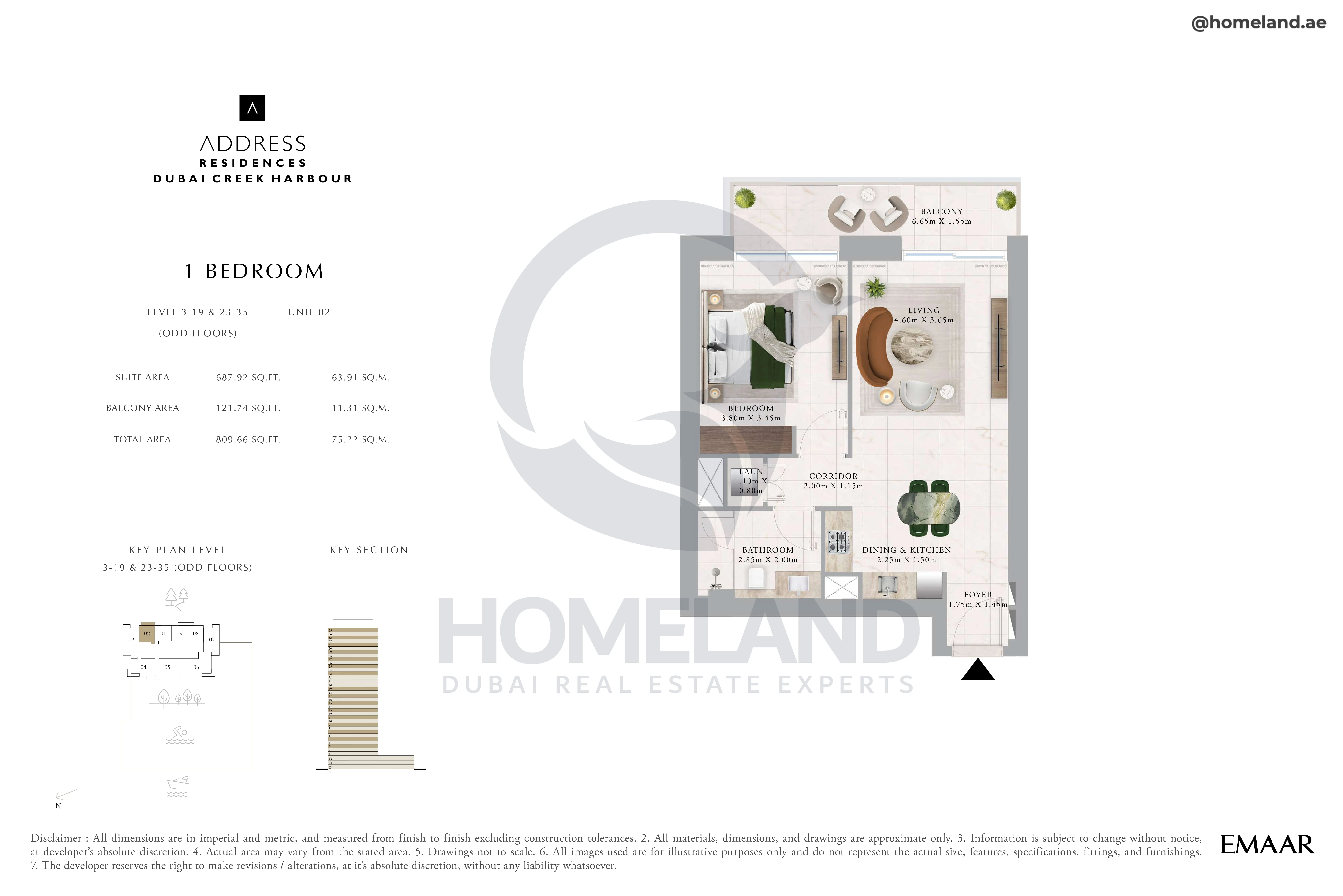 Address Residences, 1BR, Level 3 to 19-23 to 35, Unit 02, 809 SQFT