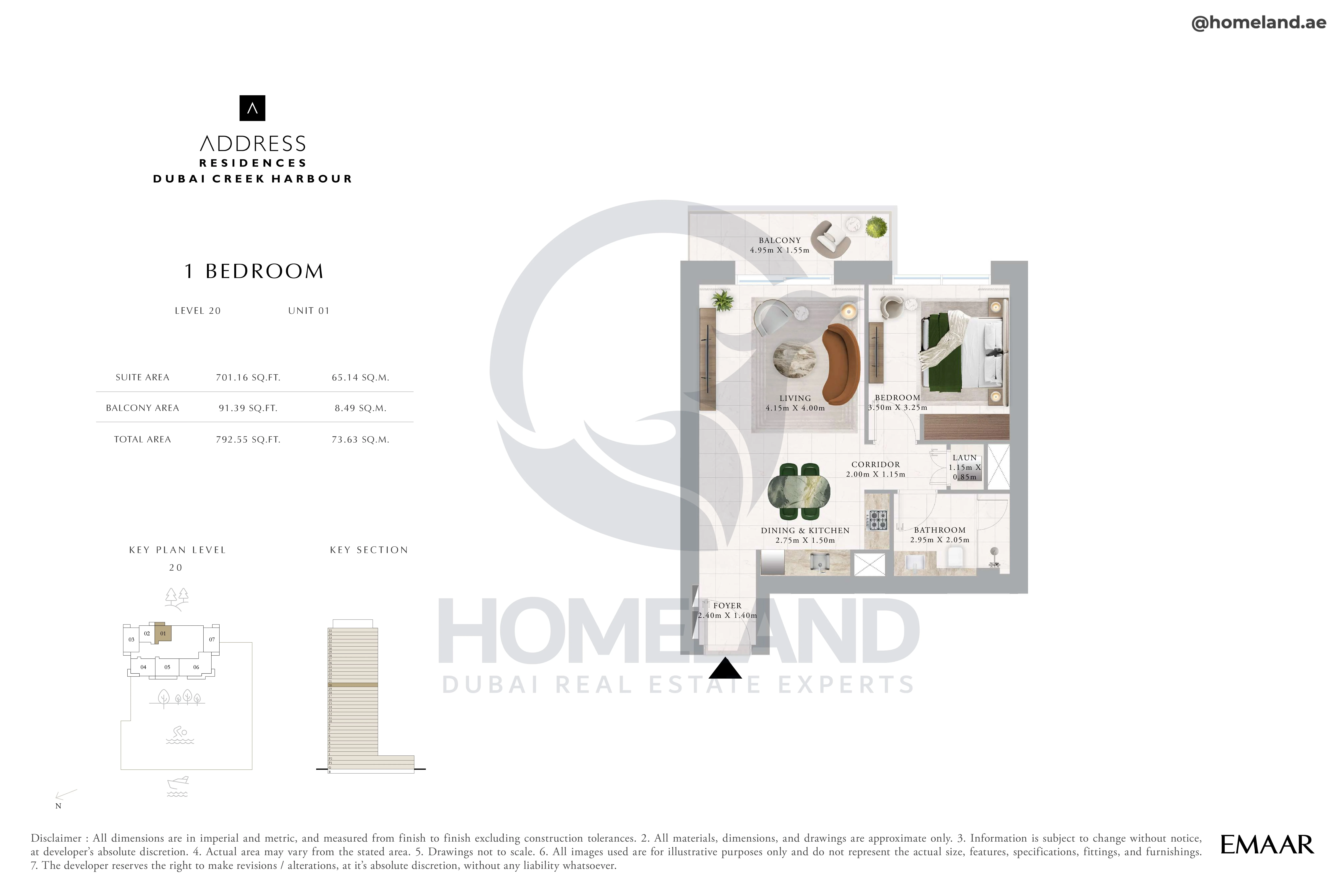Address Residences, 1BR, Level 20, Unit 01, 792 SQFT