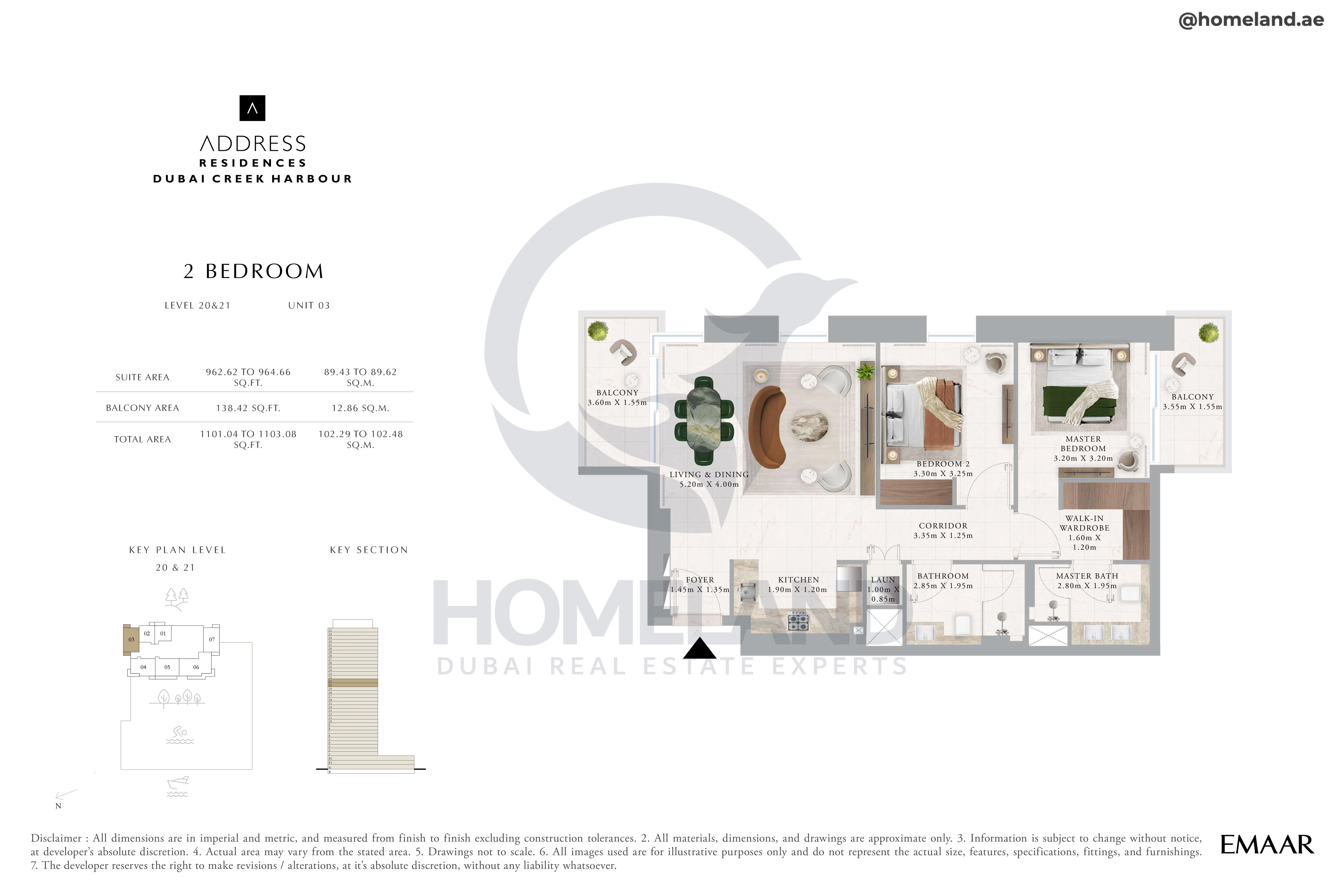 Address Residences, 2BR, Level 20&21, Unit 03, 1103 SQFT