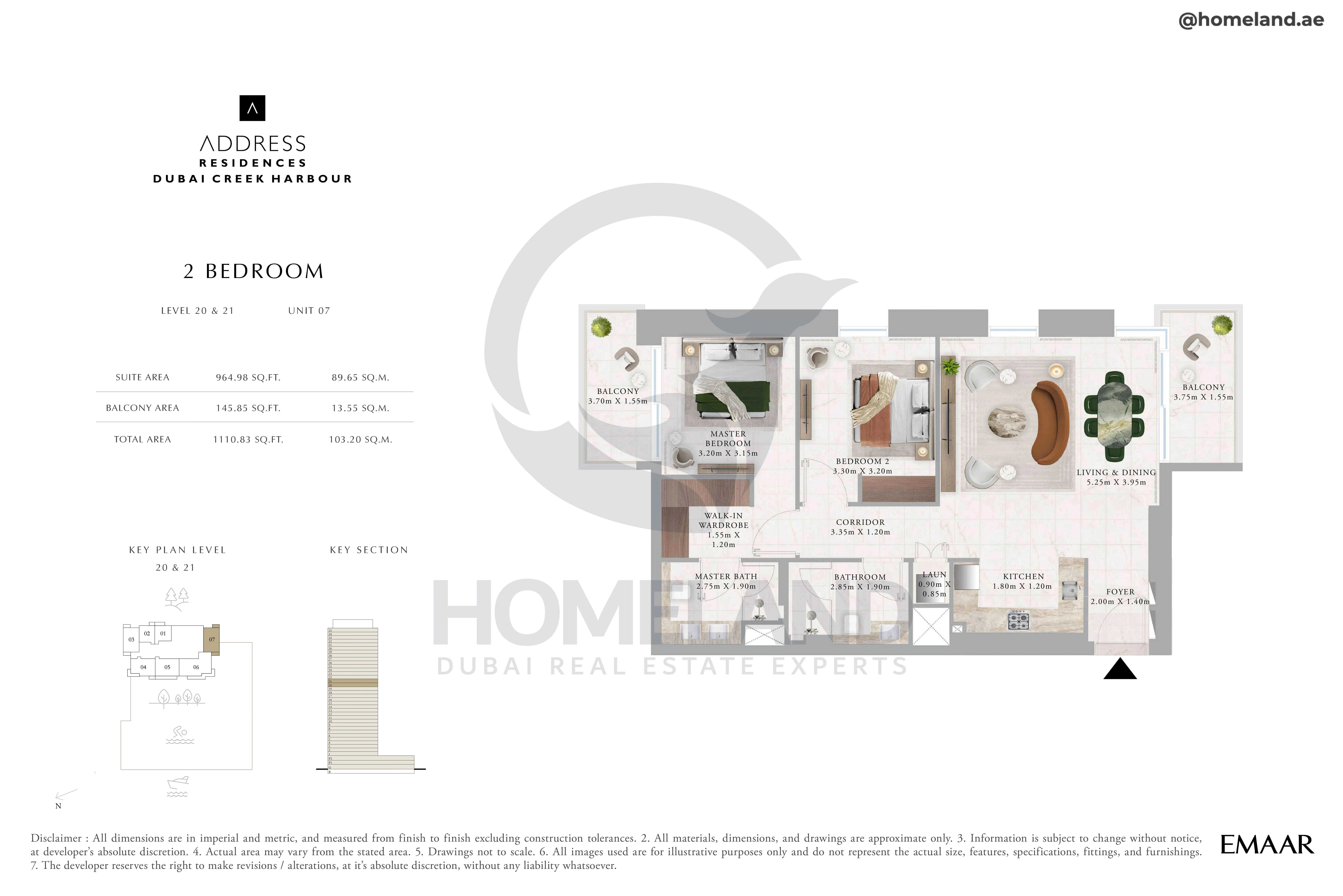Address Residences, 2BR, Level 20&21, Unit 07, 1110 SQFT
