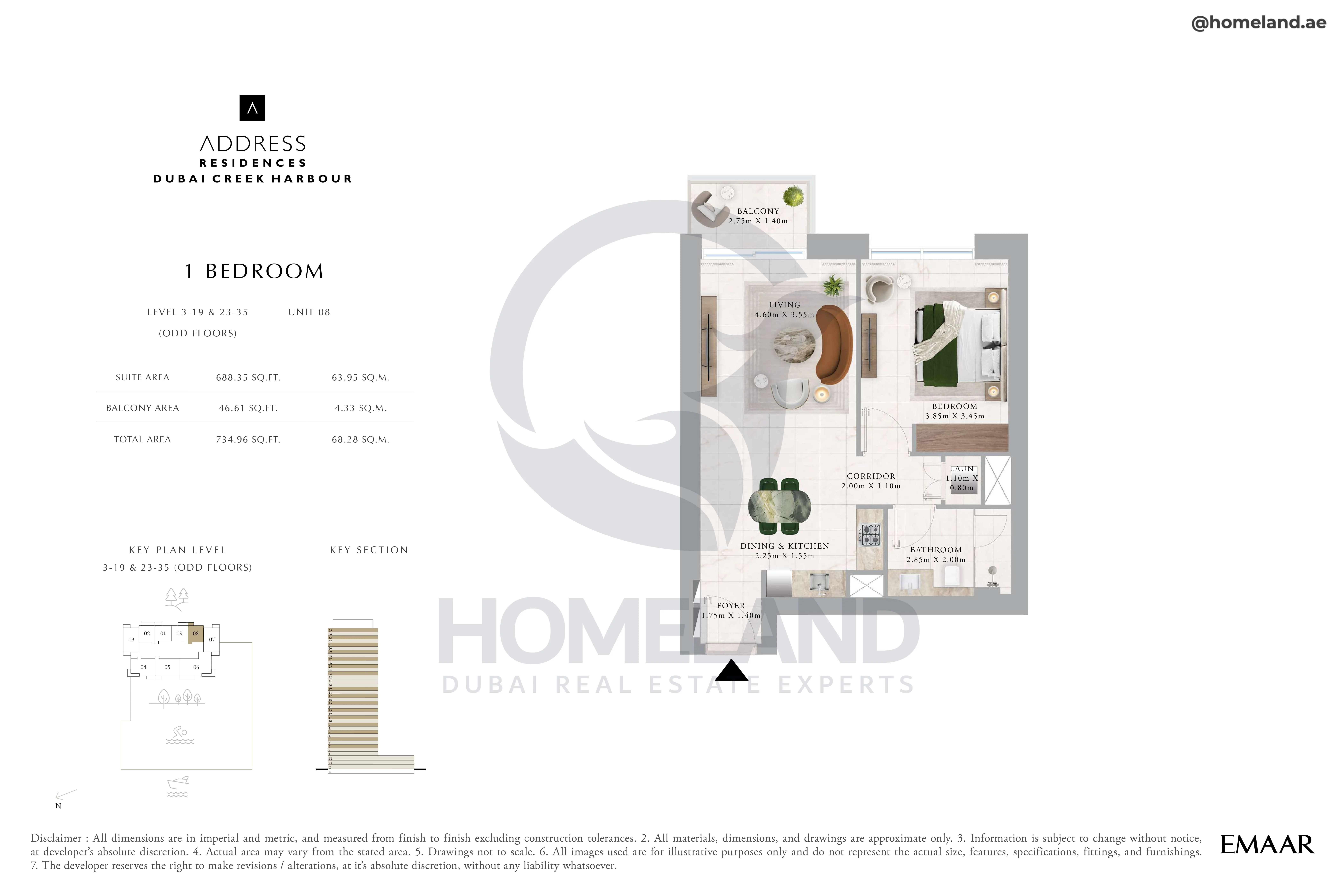 Address Residences, 1BR, Level 3 to 19-23 to 35, Unit 08, 734 SQFT