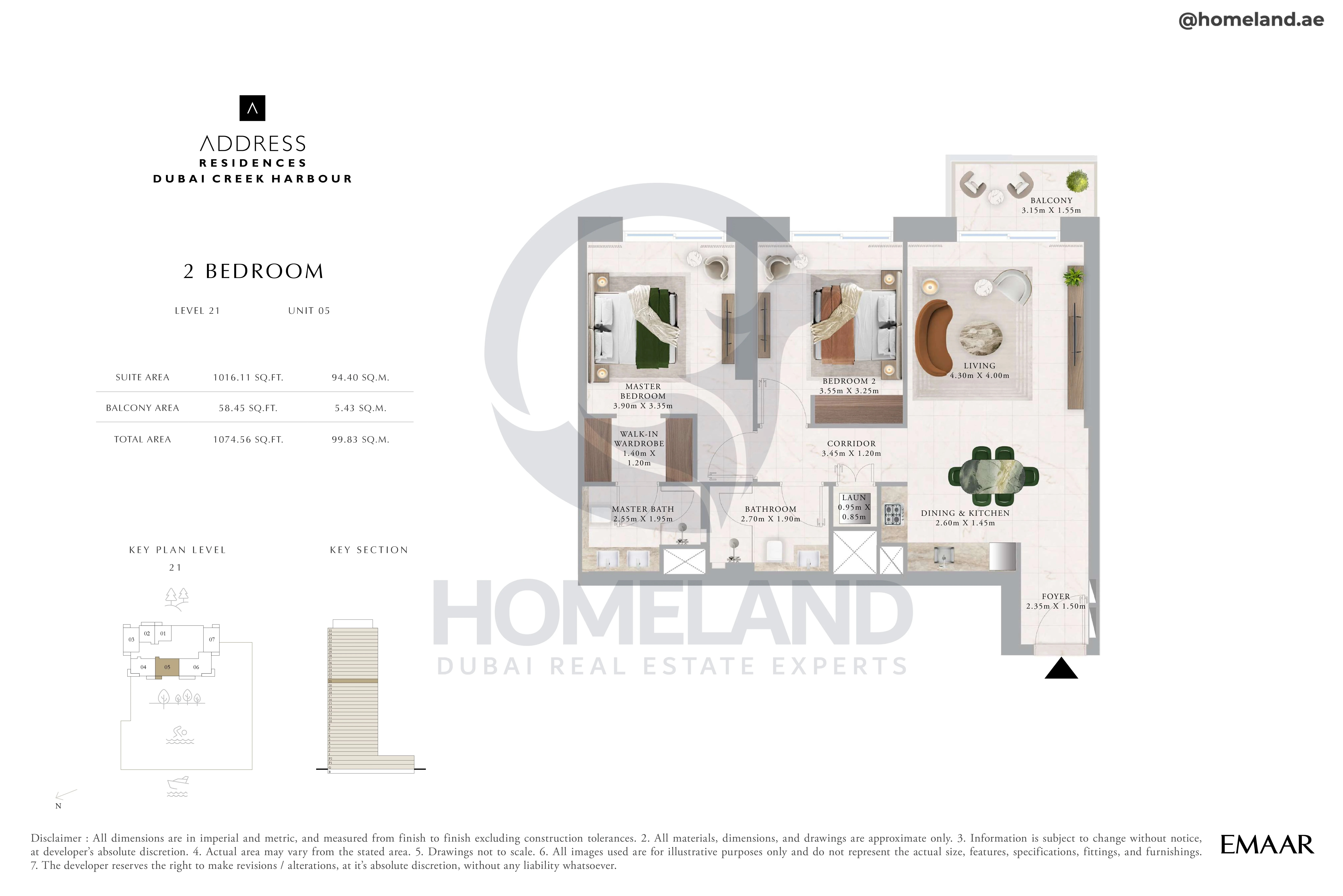Address Residences, 2BR, Level 21, Unit 05, 1074 SQFT