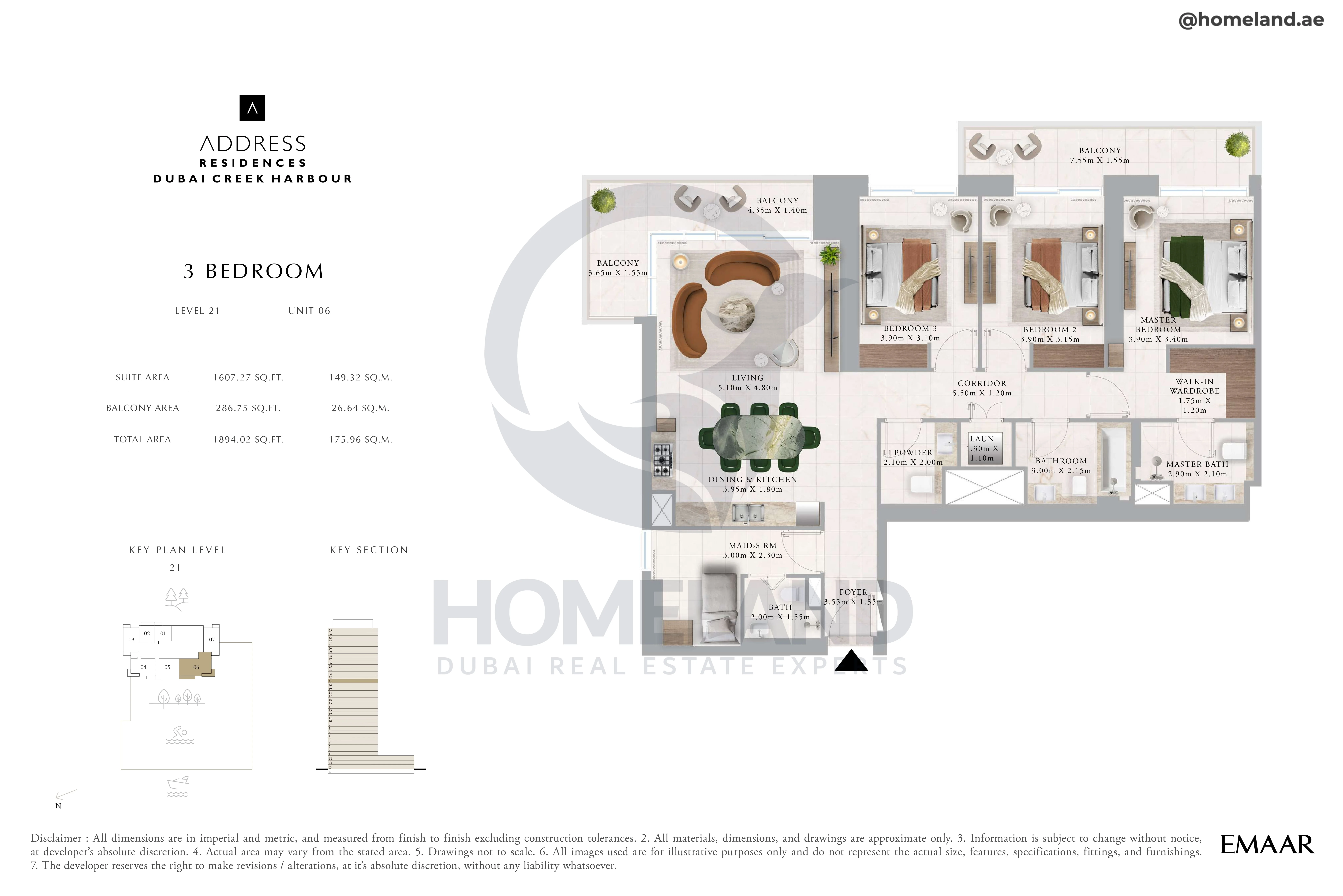 Address Residences, 3BR, Level 21, Unit 06, 1894 SQFT