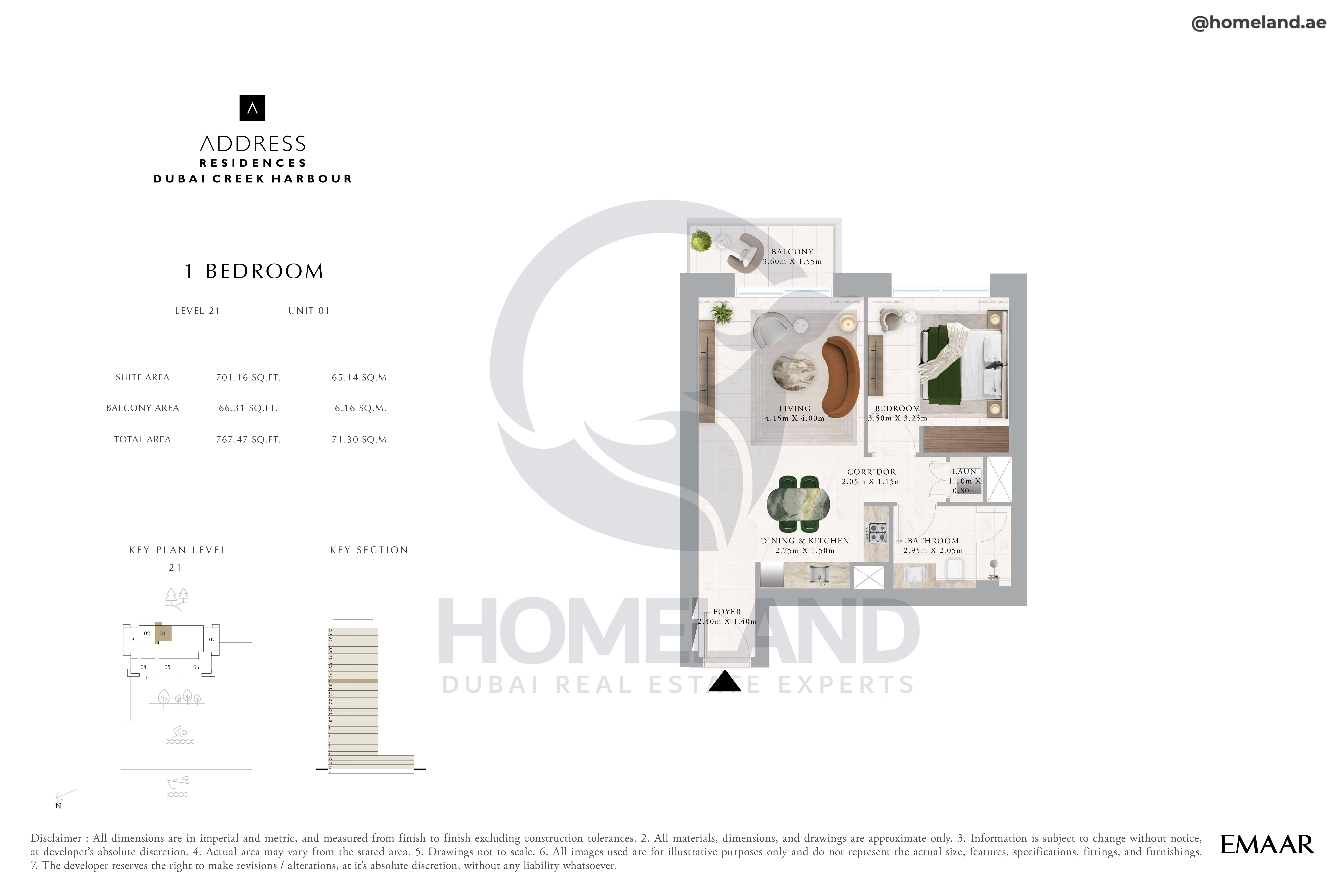 Address Residences, 1BR, Level 21, Unit 01, 767 SQFT