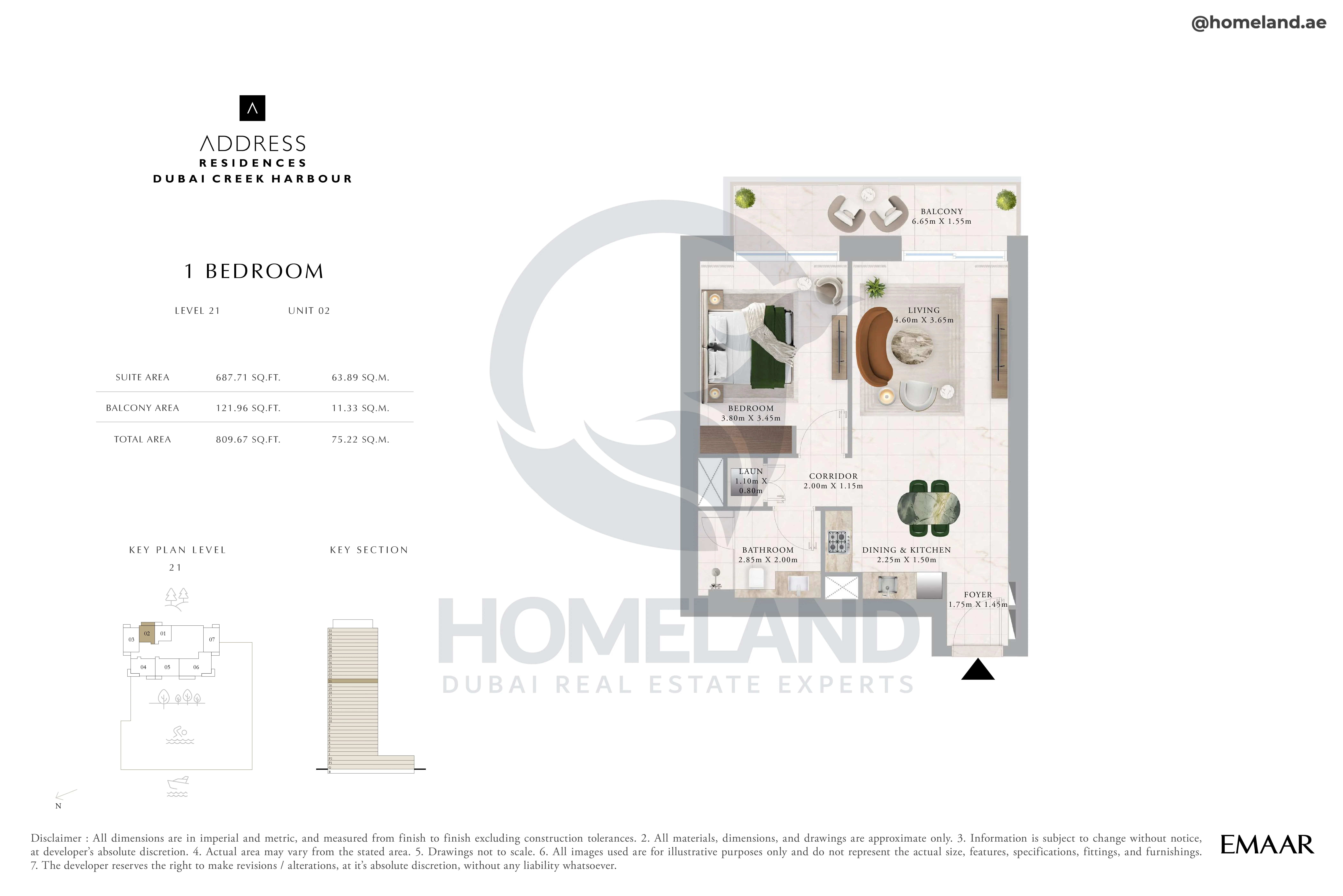 Address Residences, 1BR, Level 21, Unit 02, 809 SQFT