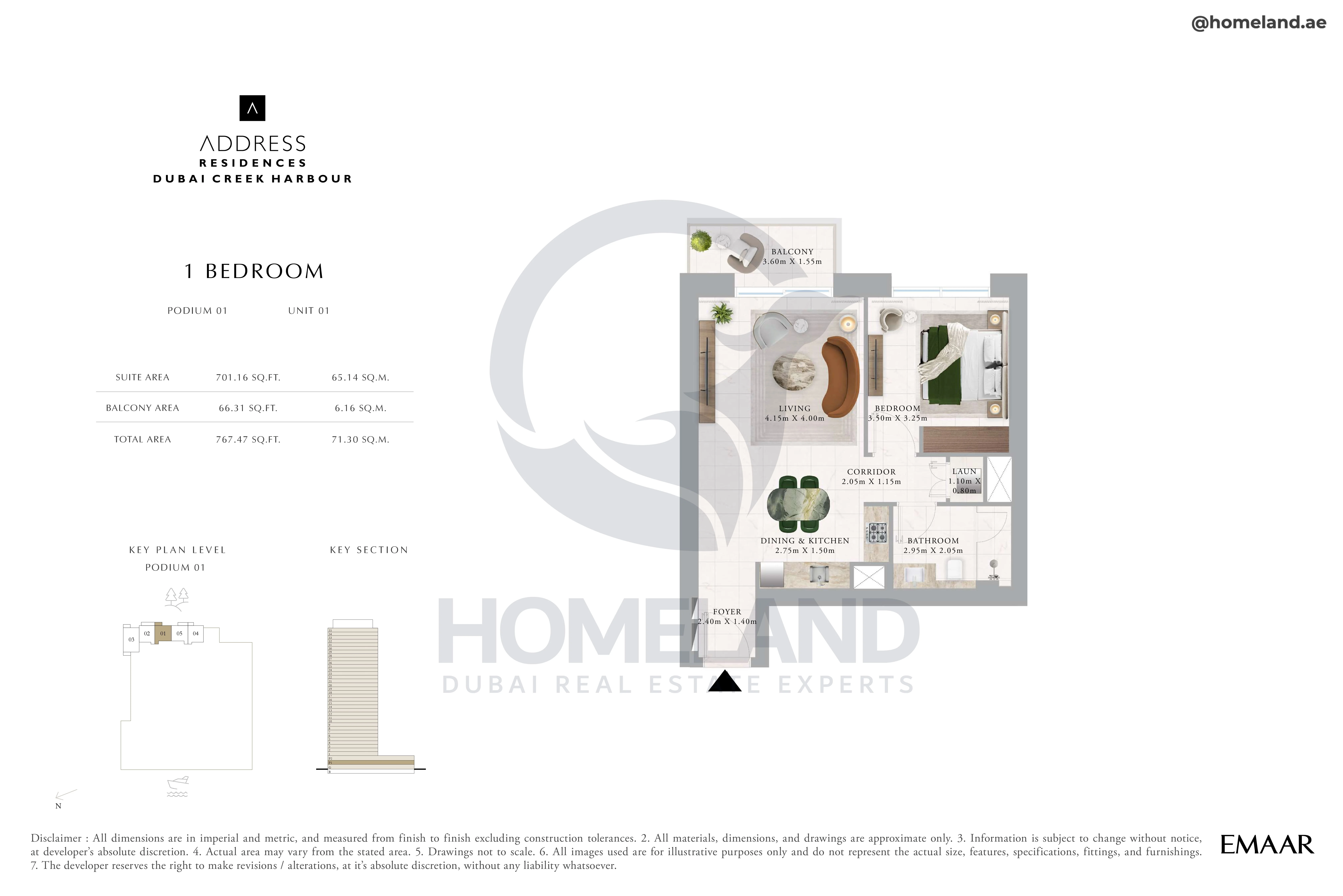 Address Residences, 1BR, Level Podium 1, Unit 01, 767 SQFT