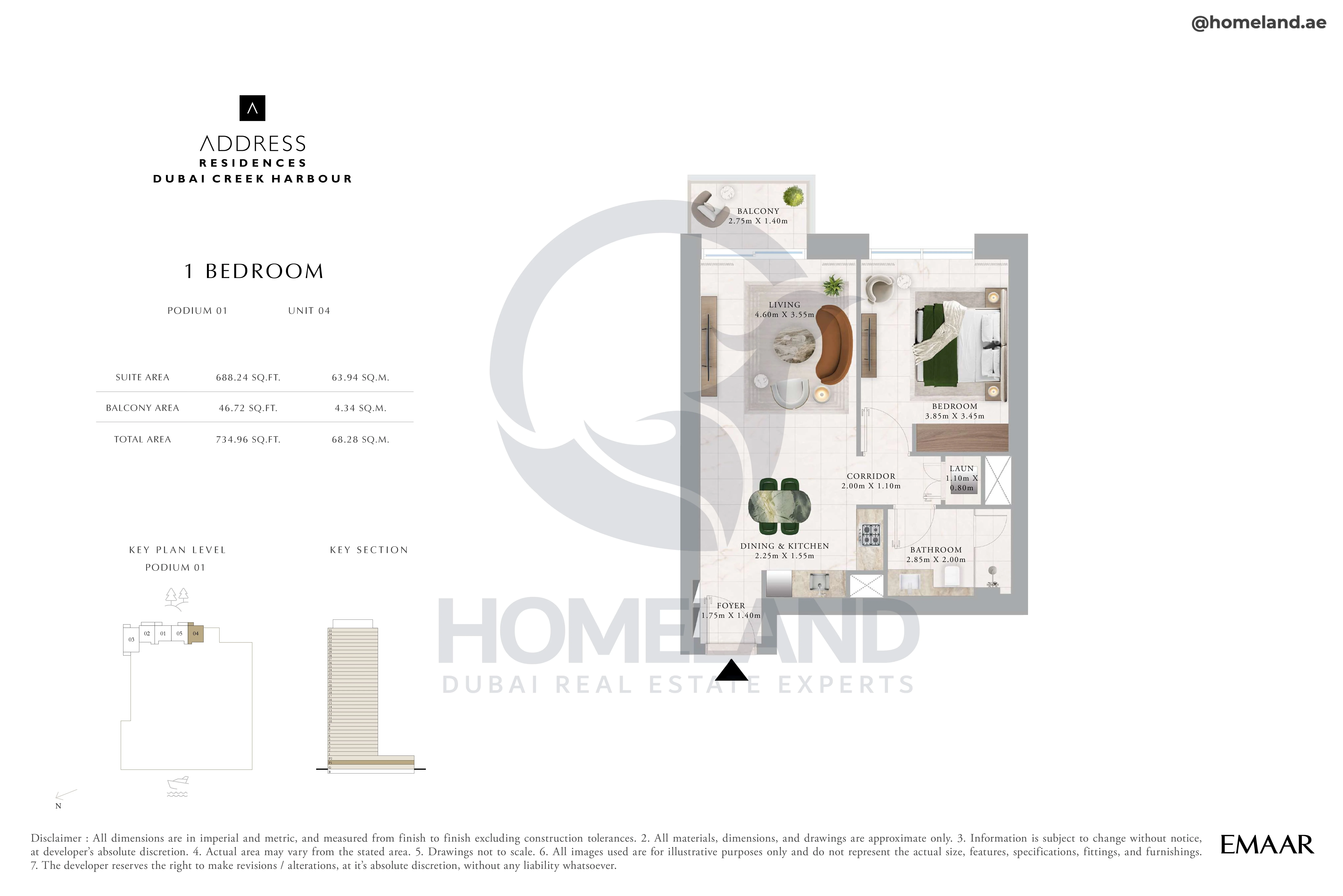 Address Residences, 1BR, Level Podium 1, Unit 04, 734 SQFT